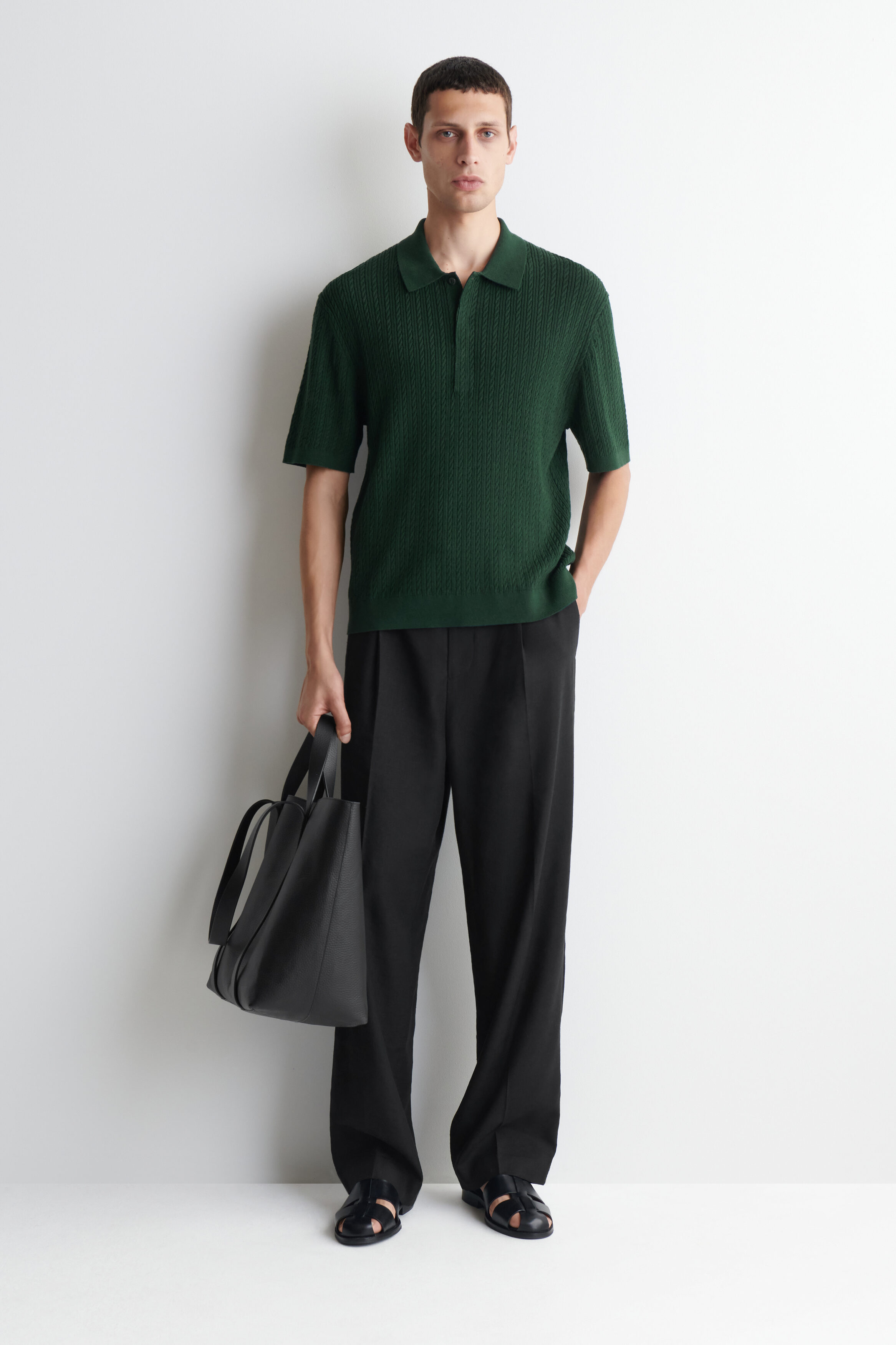 CABLE-KNIT COTTON-LINEN POLO SHIRT - thumbnail 2