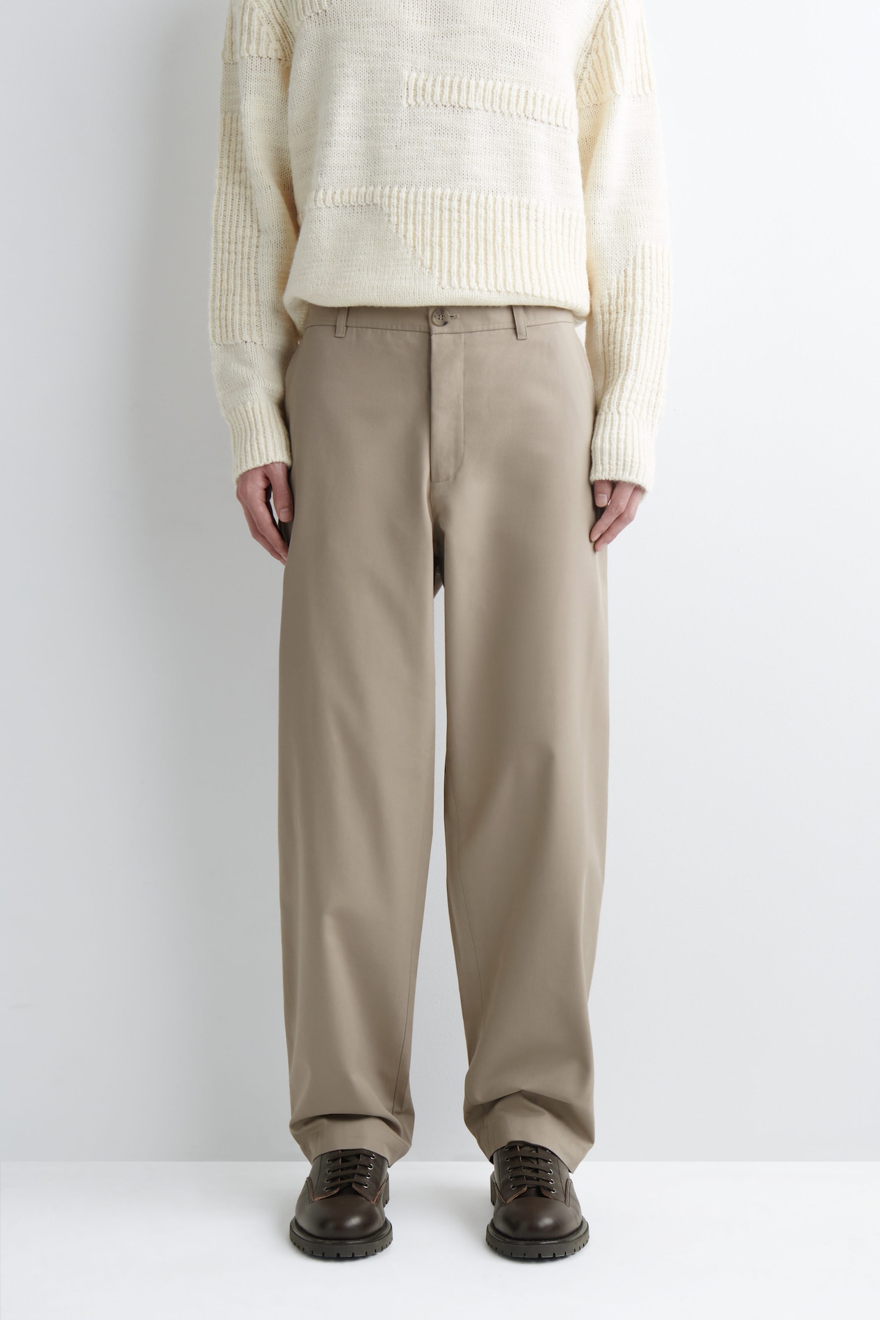 COTTON REGULAR-FIT STRAIGHT-LEG CHINOS — BEIGE