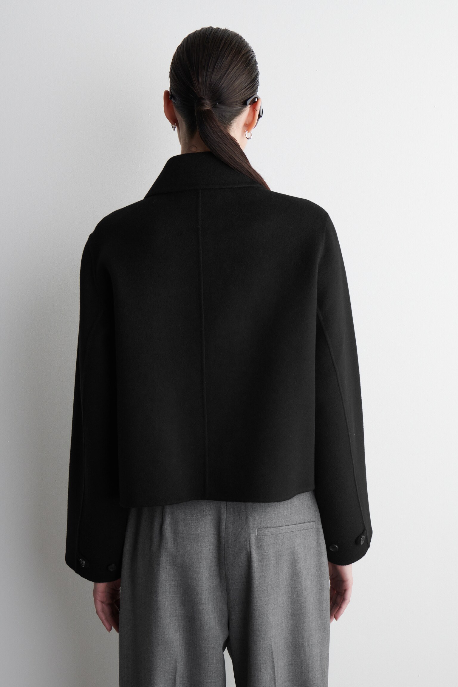 CHAQUETA CORTA DE LANA DE DOBLE FAZ - NEGRO - 4