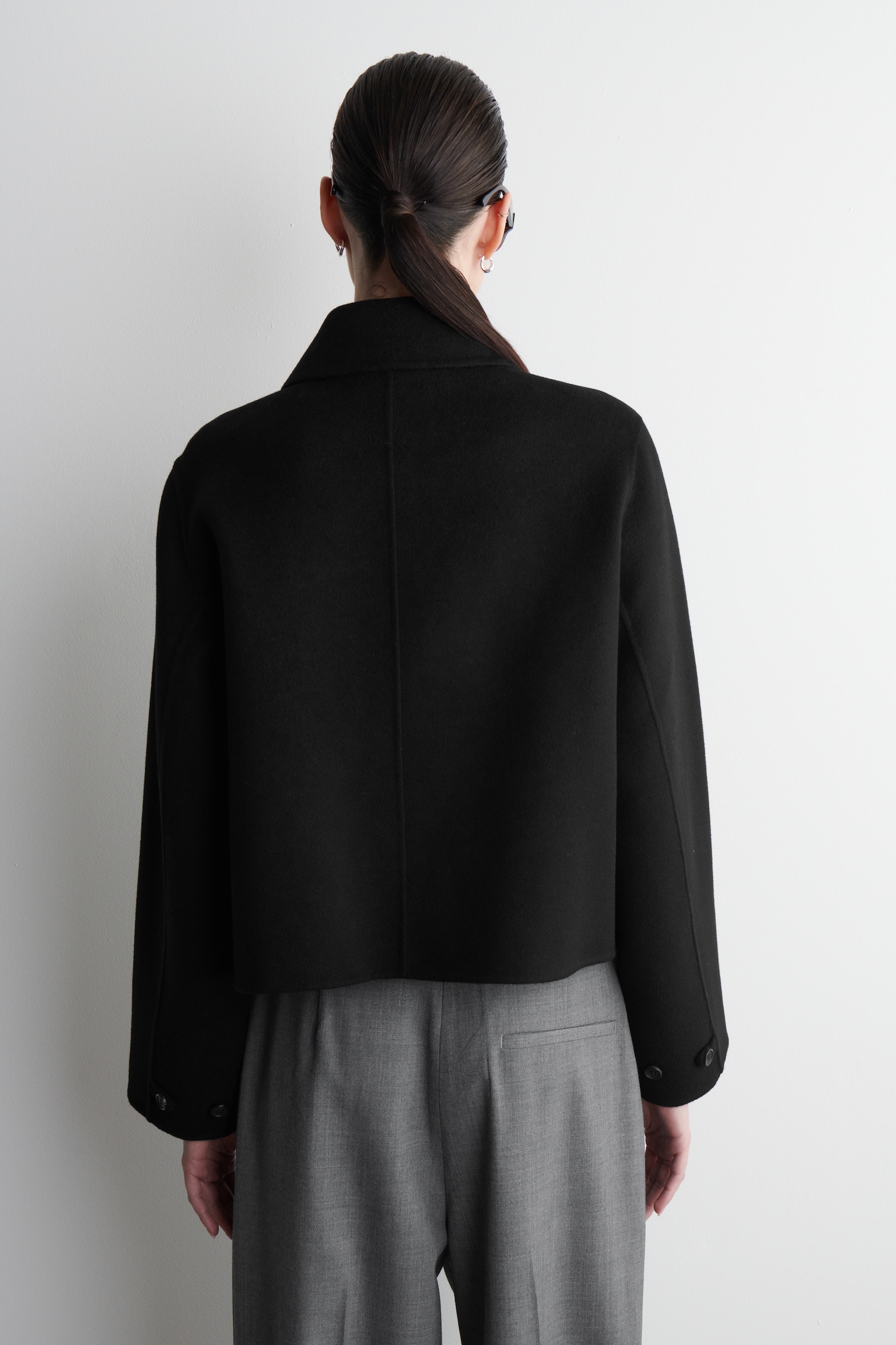 CHAQUETA CORTA DE LANA DE DOBLE FAZ - NEGRO - 4
