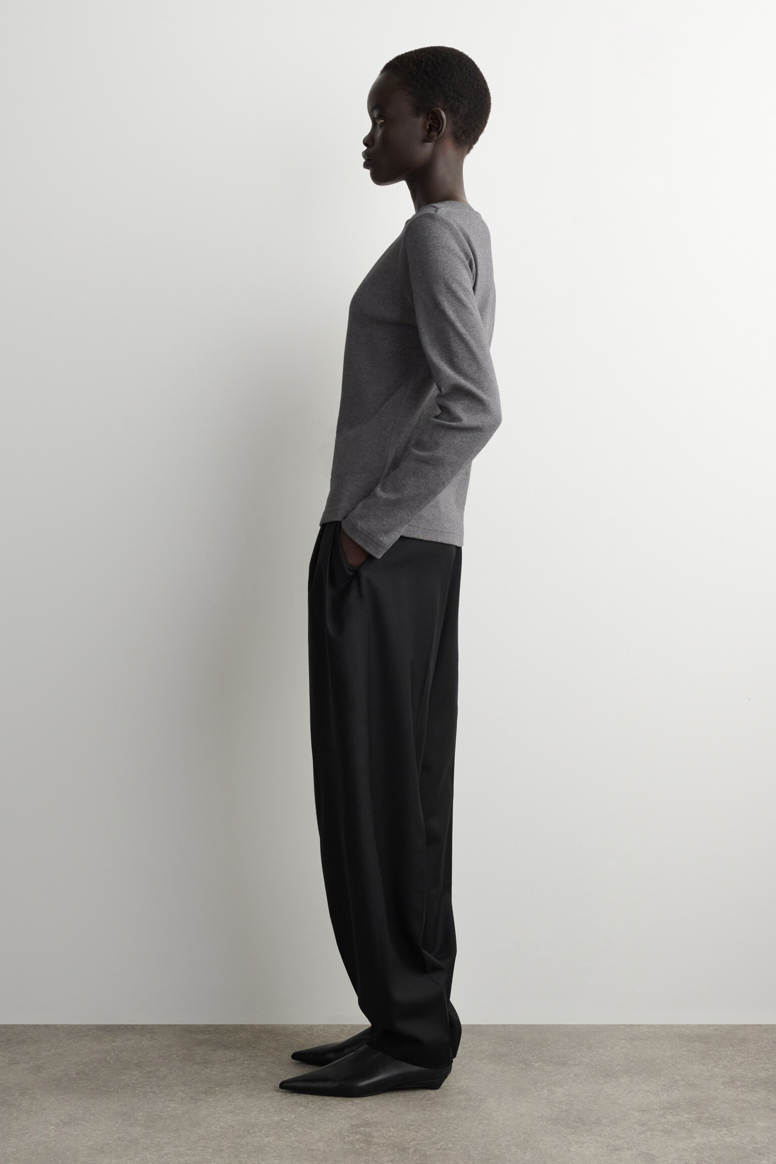 COTTON-JERSEY LONG-SLEEVED TOP - DARK GREY/ECRU - 5