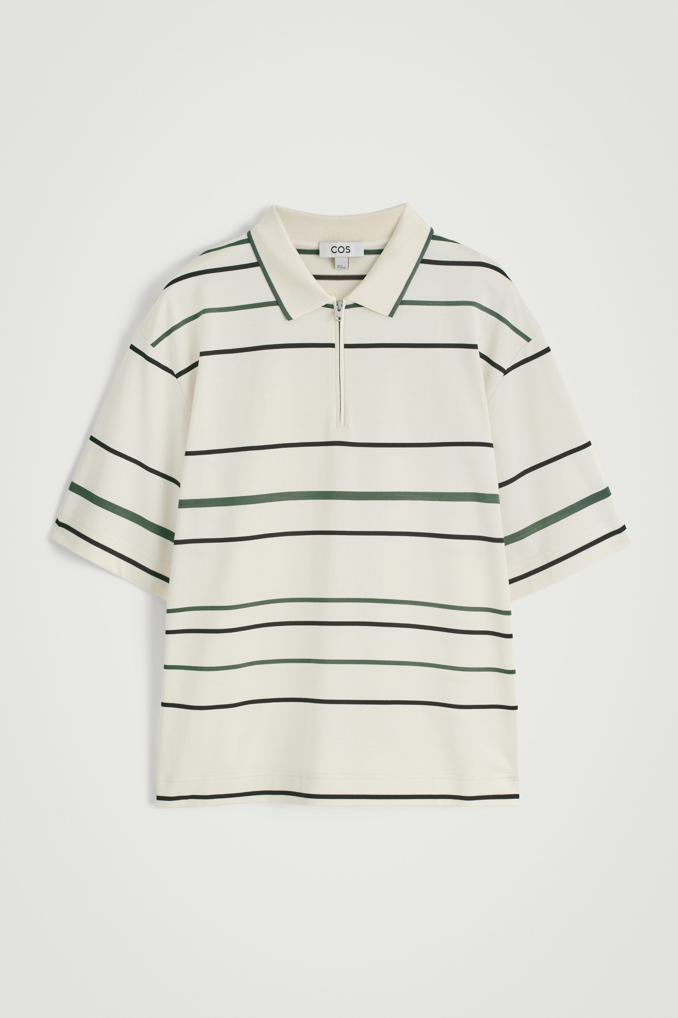 “COS MEN” ハーフジップポロシャツ Ecru/Striped STRIPED HALF-ZIP POLO SHIRT - ECRU / STRIPED | COS