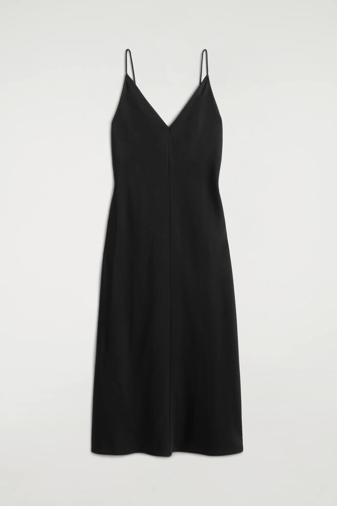CREPE MIDI SLIP DRESS - BLACK - 1