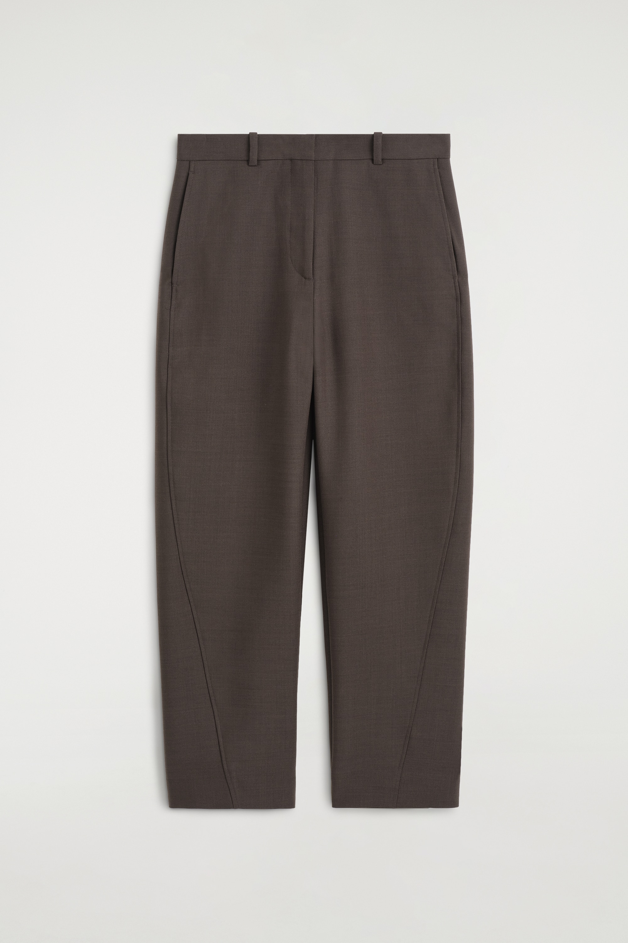 Afgekorte wollen broek met pijpen in barrel-fit - BRUIN/MOL