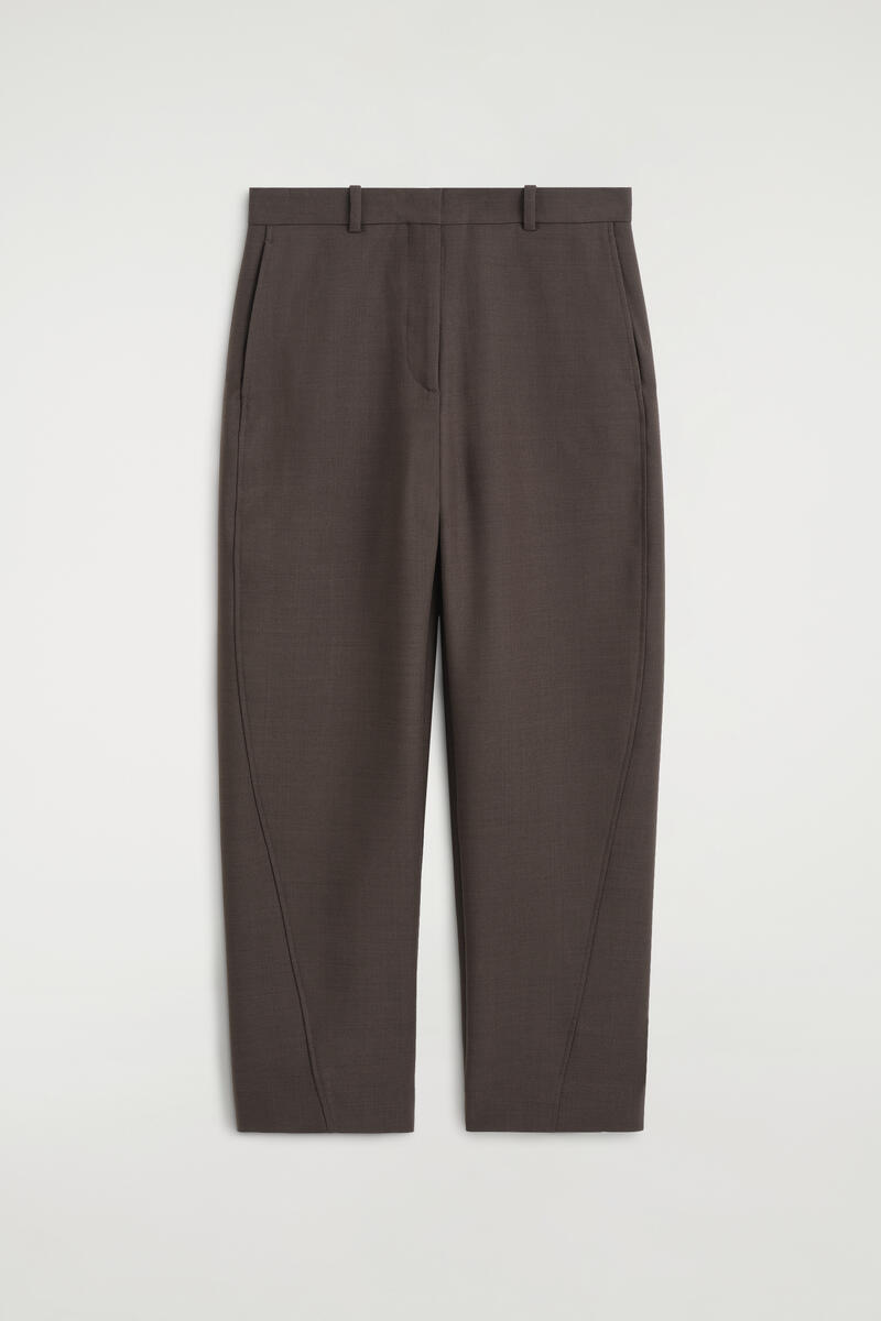 Cropped Wool Barrel-Leg Pants