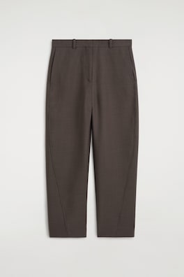 CROPPED WOOL BARREL-LEG TROUSERS — BROWN 7