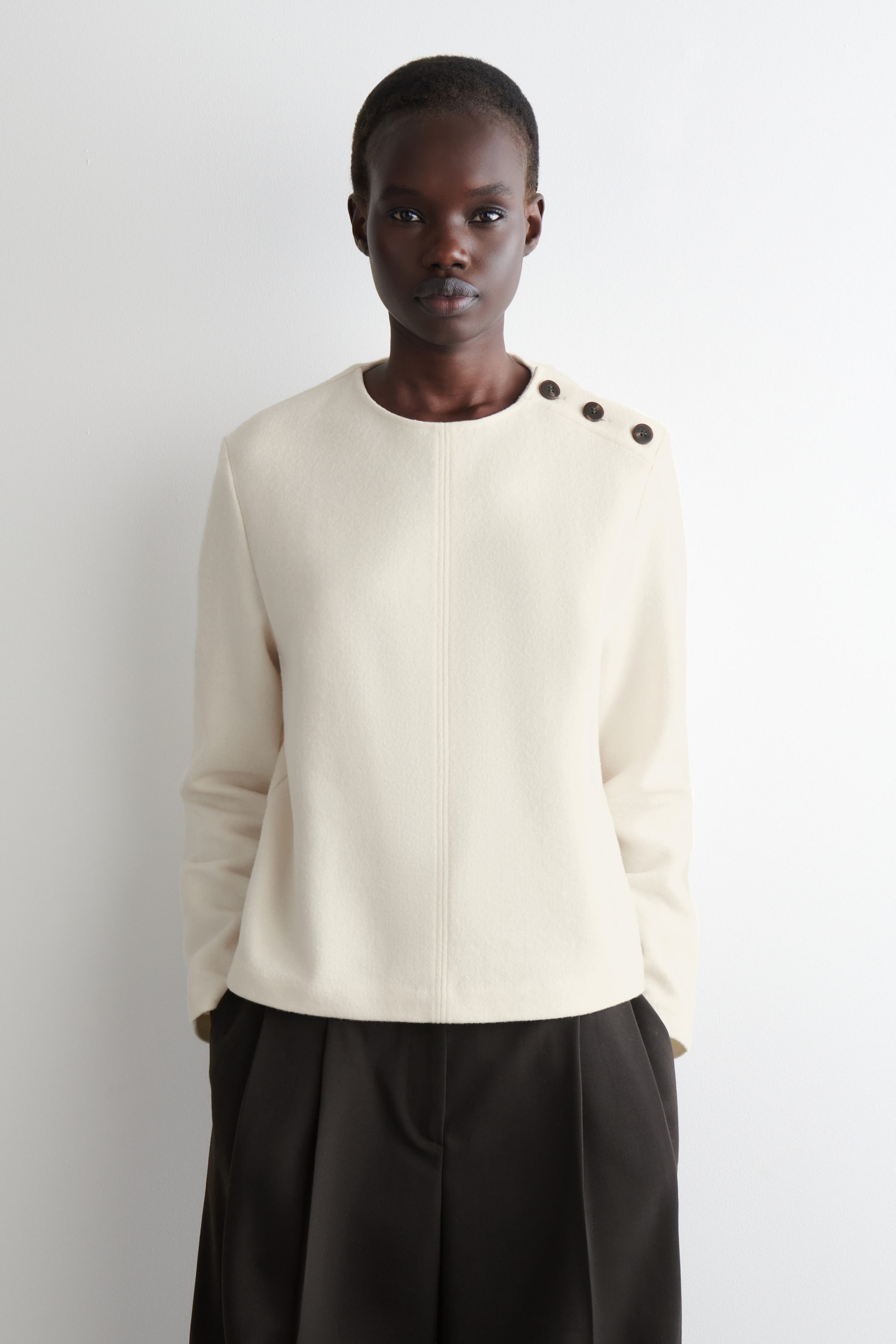 BUTTON-DETAIL BOILED-WOOL SWEATSHIRT