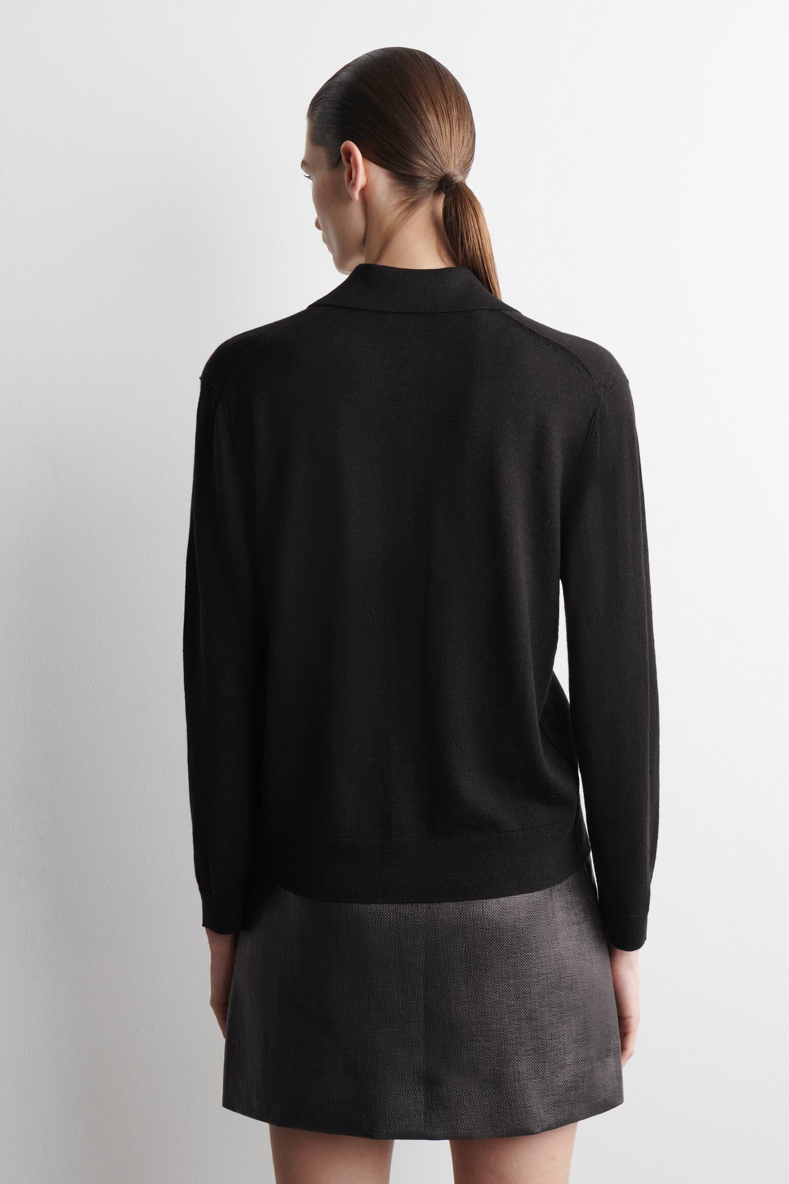 CAMICIA IN MAGLIA DI LINO E LANA MERINO - NERO/PIETRA MÉLANGE - 9