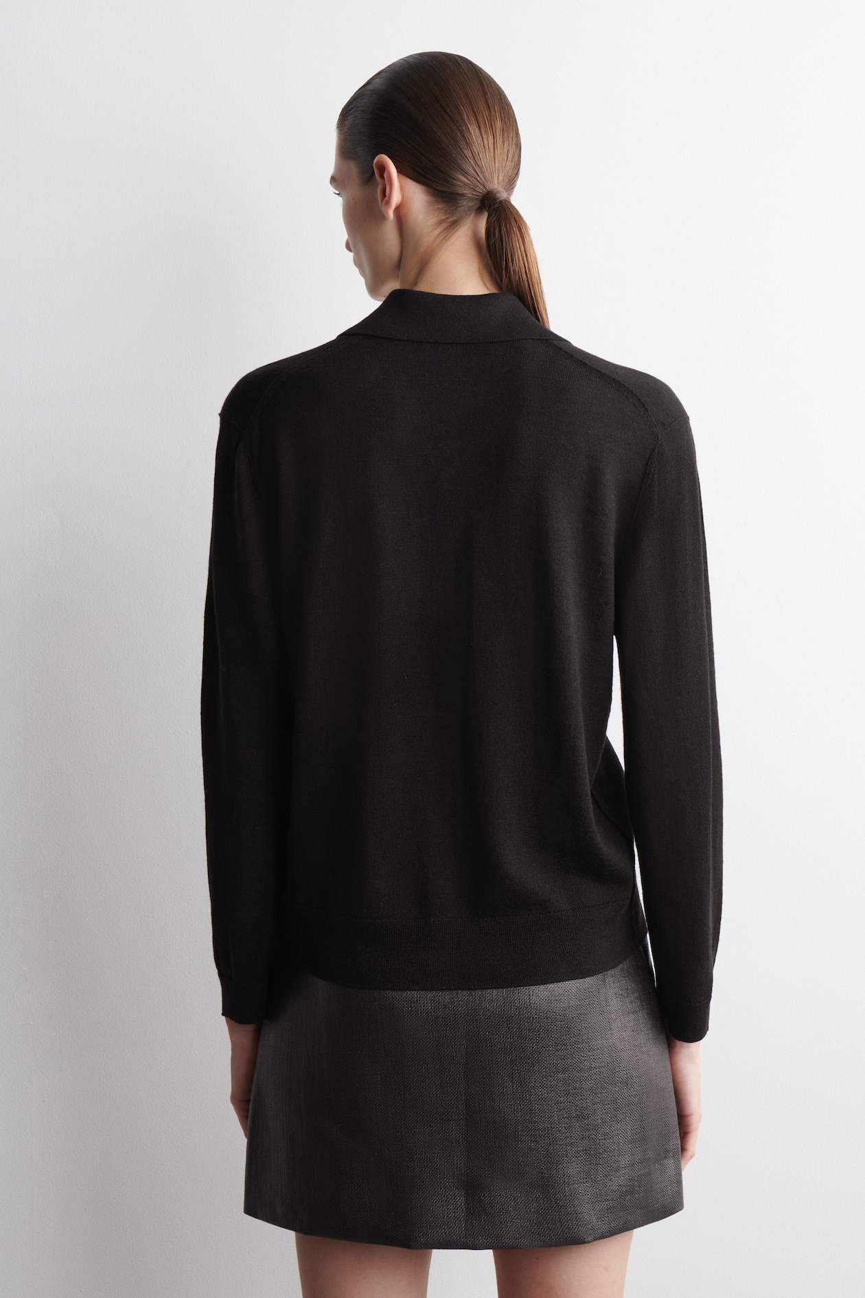 KNITTED LINEN-MERINO SHIRT — BLACK