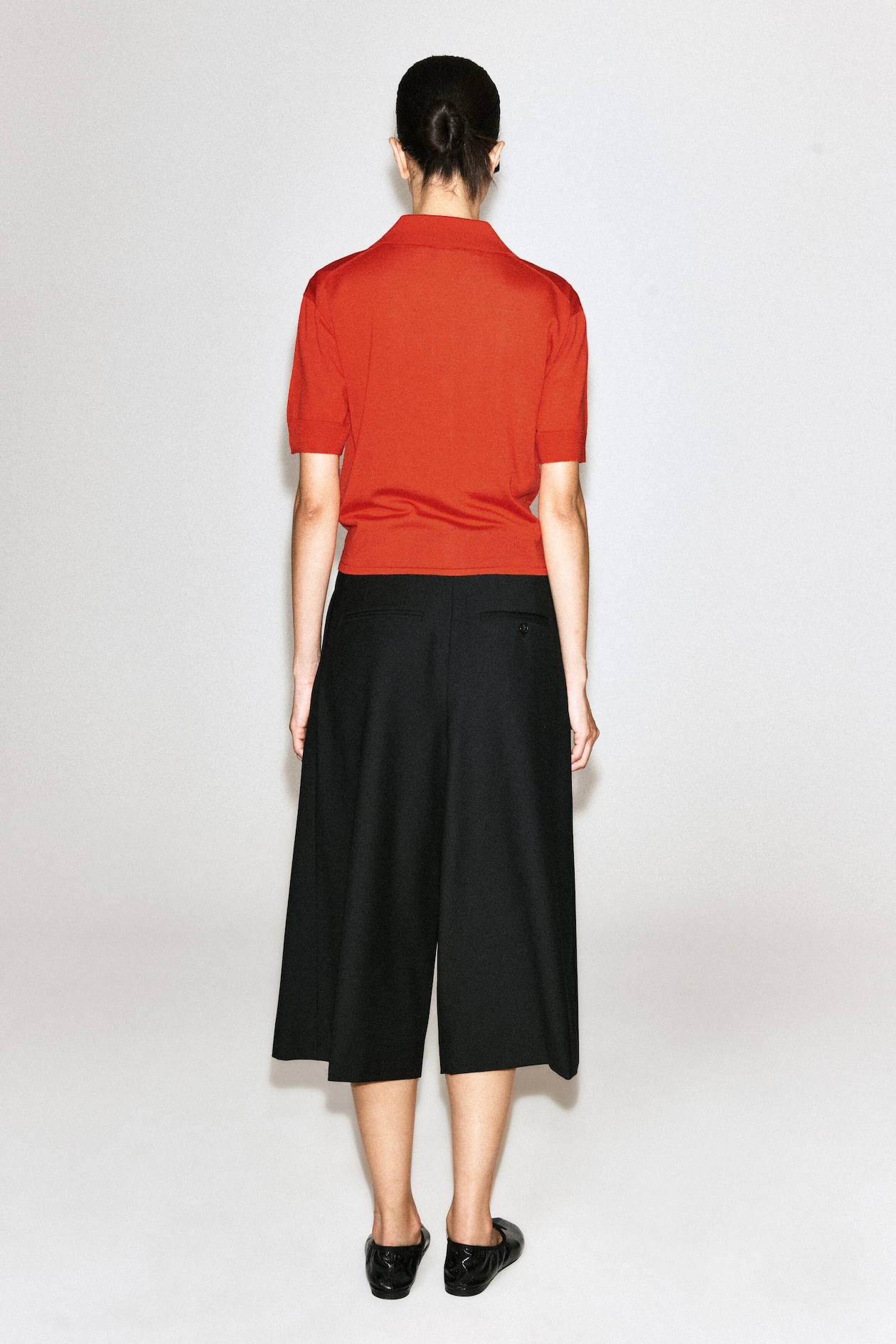 TIE-FRONT KNITTED WOOL SHIRT — ORANGE
