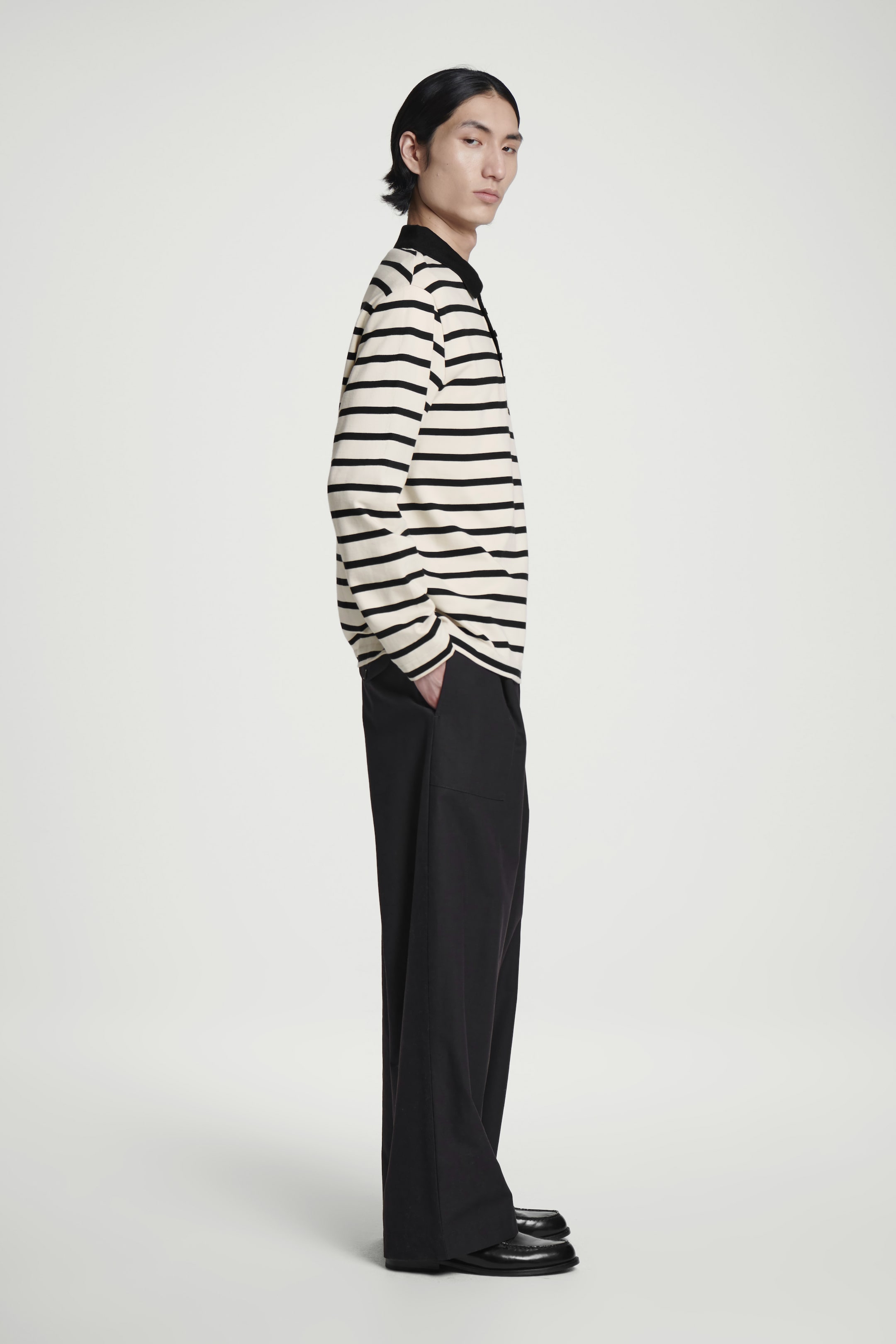 View larger image: STRIPED LONG-SLEEVED POLO SHIRT - ECRU / BLACK - Men | H&M GB 3