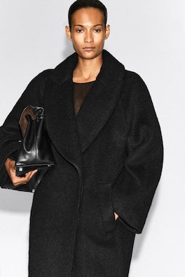 BRUSHED WOOL MAXI COAT — BLACK 5