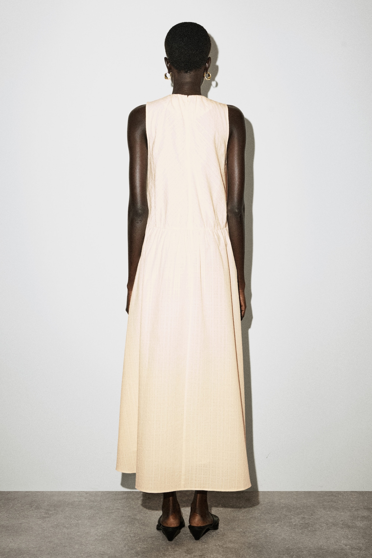 GATHERED TIERED COTTON MAXI DRESS — IVORY