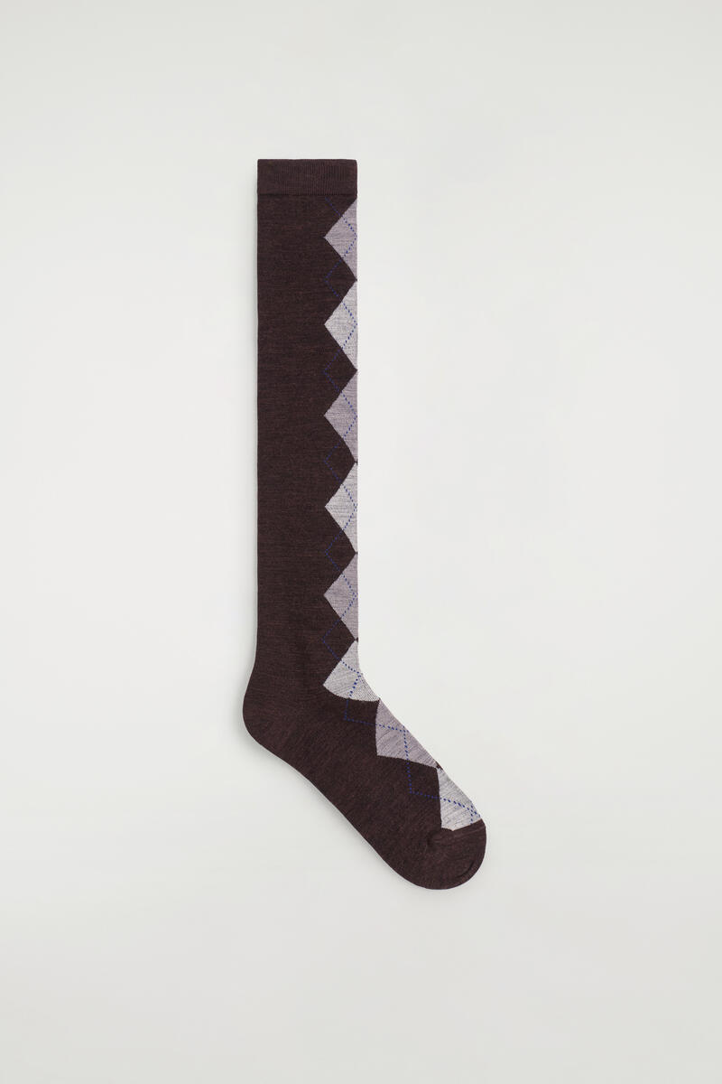 Cos Argyle Wool-blend Knee Socks In Brown