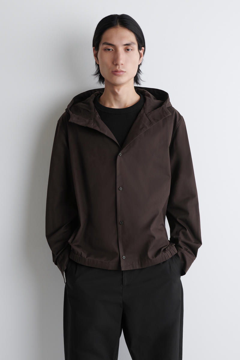 Cos Hooded Cotton Shirt In Brown In Brown