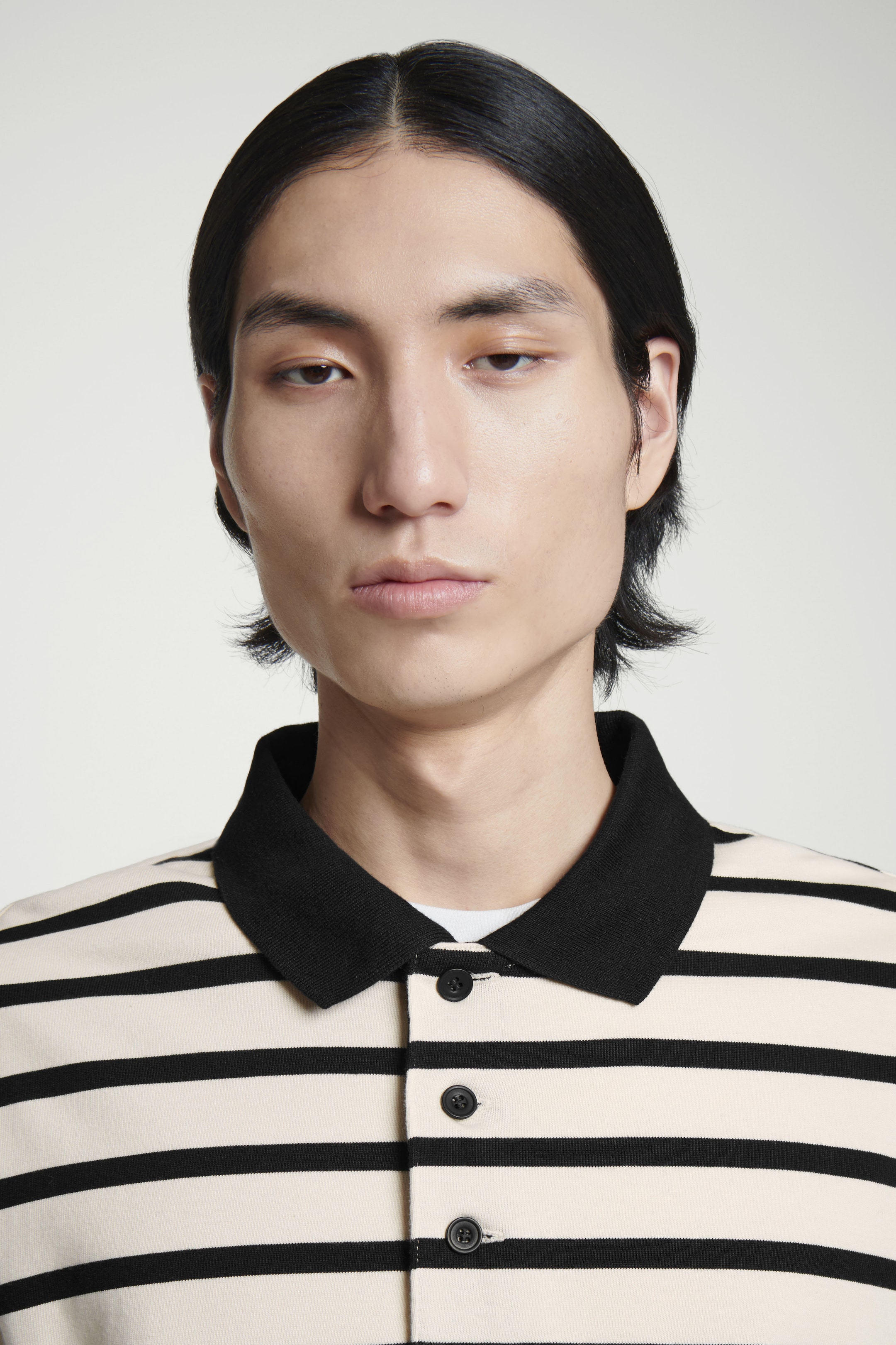 View larger image: STRIPED LONG-SLEEVED POLO SHIRT - ECRU / BLACK - Men | H&M GB 5