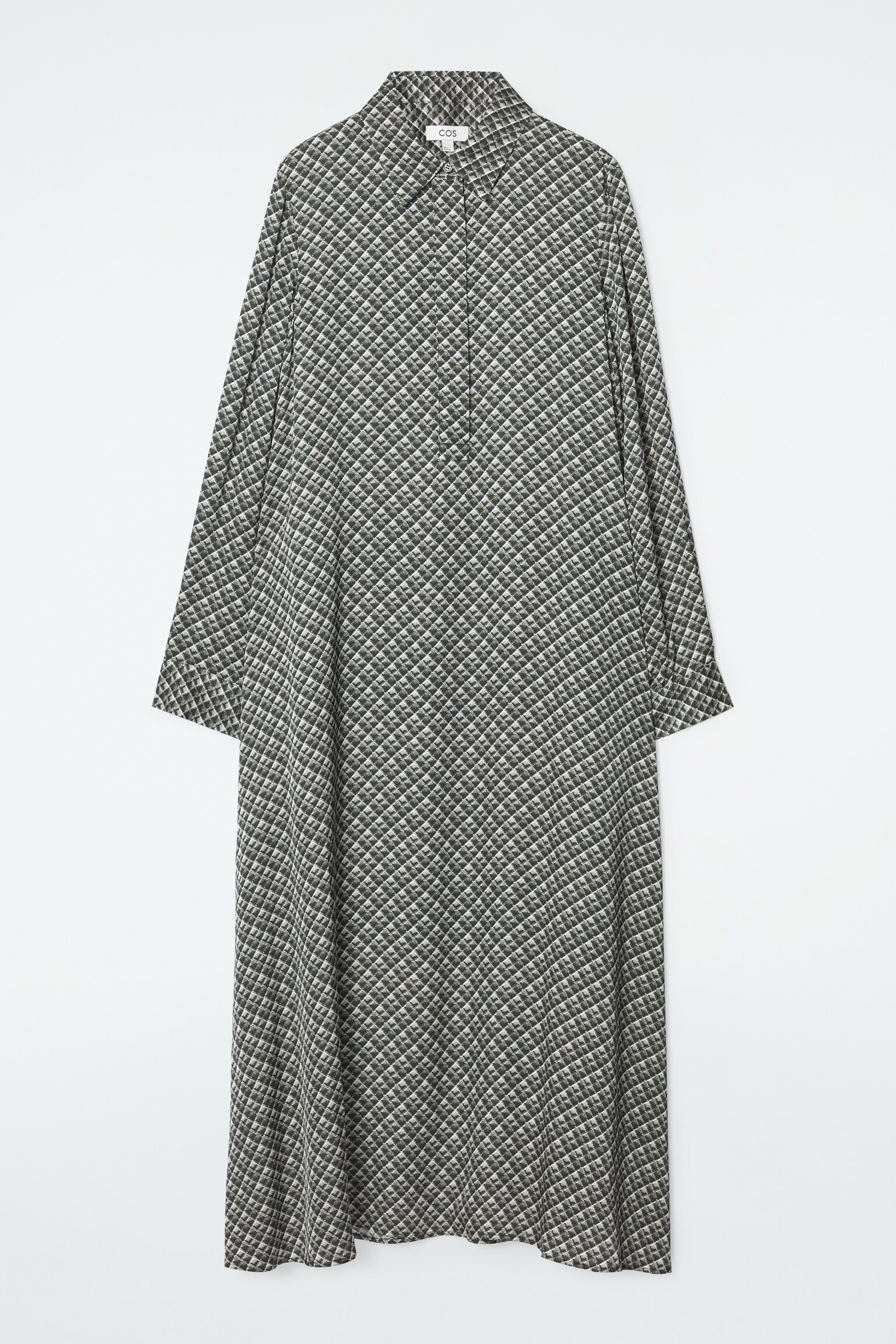 GEOMETRIC-PRINT MAXI SHIRT DRESS - DARK GREEN / PRINTED