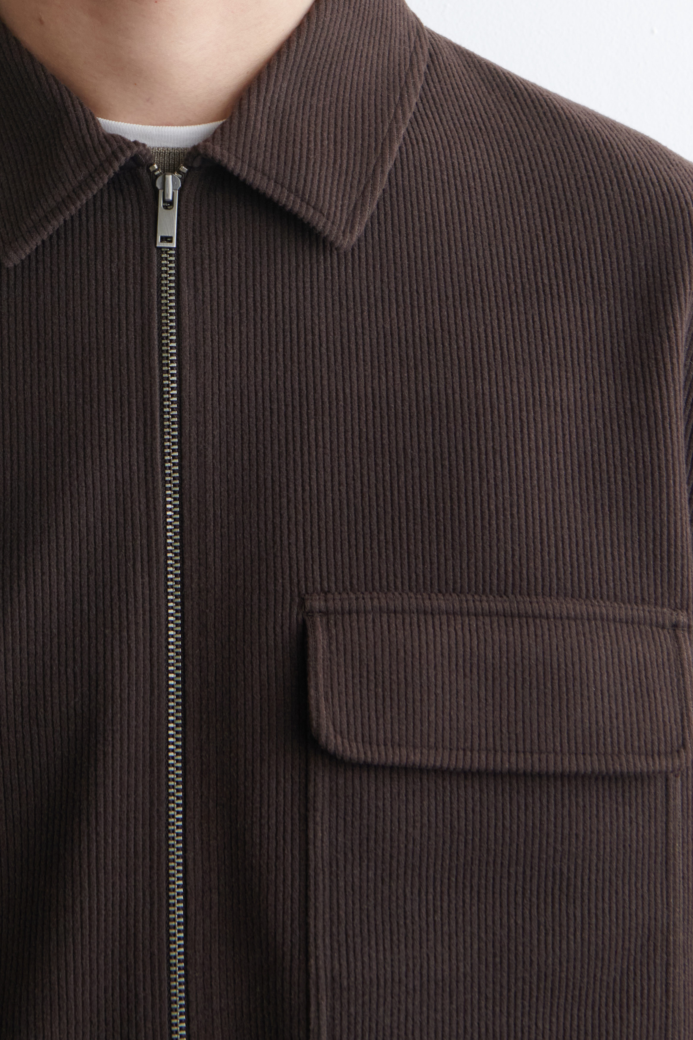 CORDUROY-JERSEY ZIP-UP OVERSHIRT - DARK BROWN | COS GB