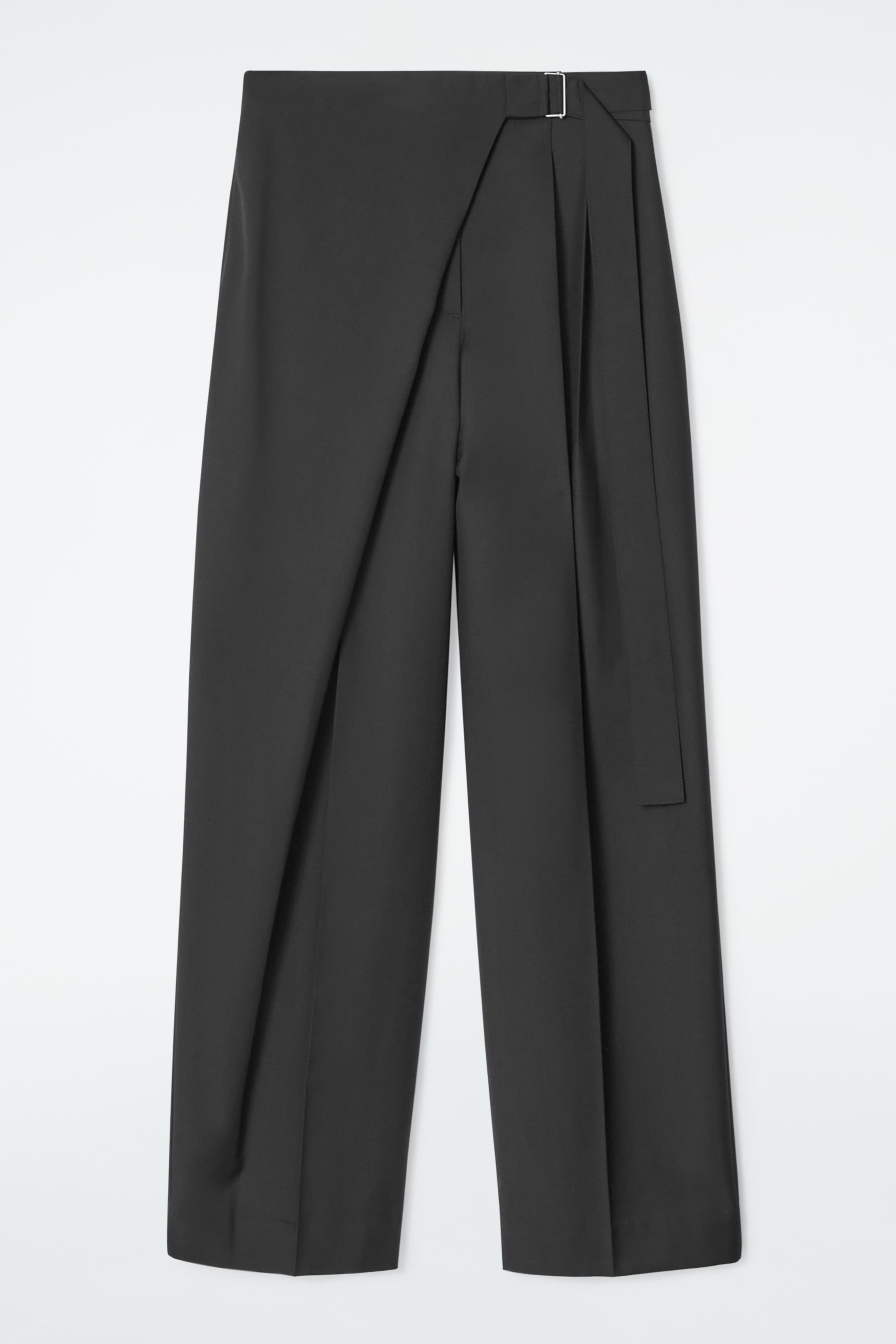 View larger image: RELAXED BELTED WRAP-FRONT WOOL TROUSERS - BLACK - Ladies | H&M GB 1