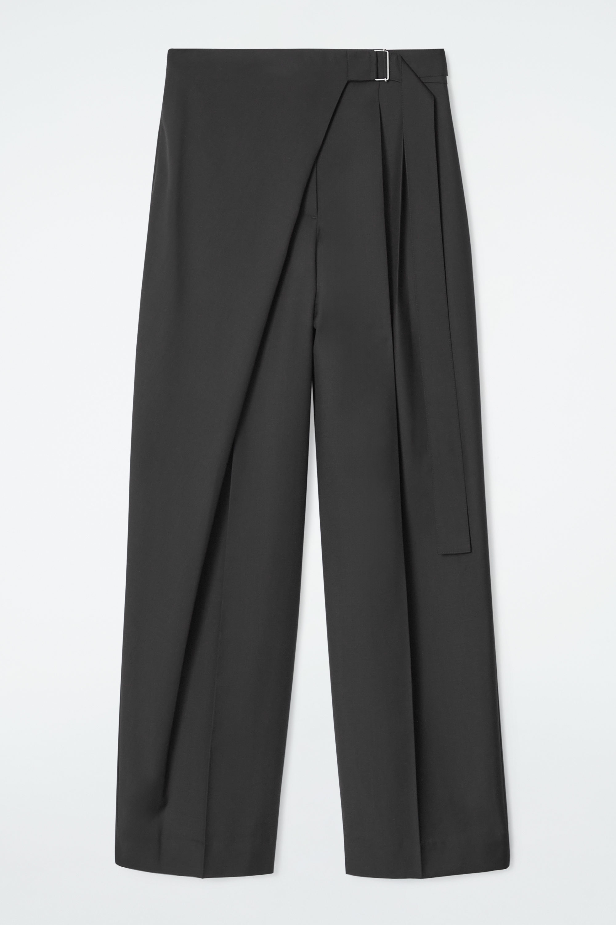 BELTED WRAPFRONT WOOL TROUSERS - BLACK | COS