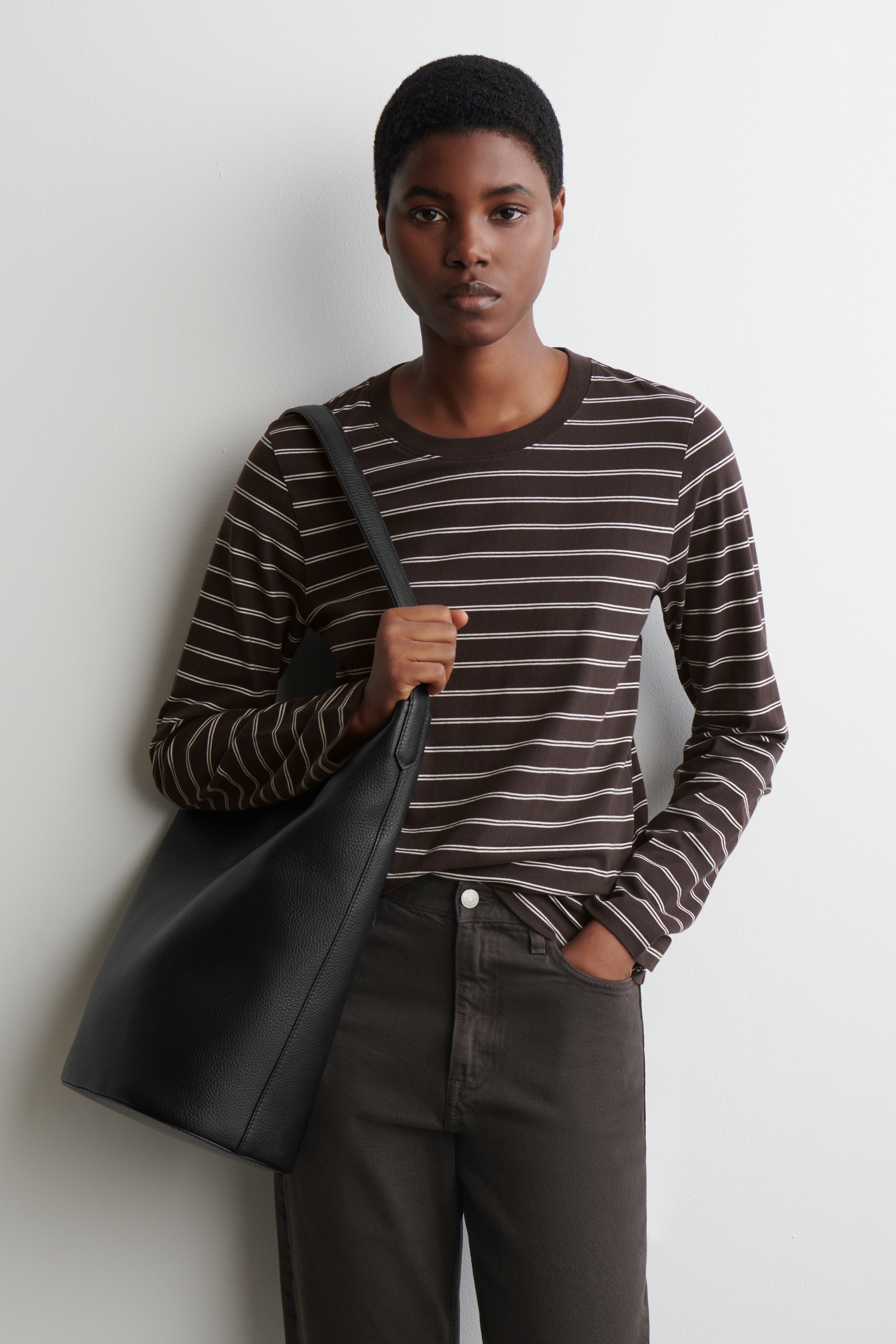 24/7 LONG-SLEEVED T-SHIRT - ΚΑΦΕ / ΡΙΓΕΣ/GREY MÉLANGE/ΛΕΥΚΟ