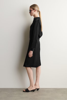 SATIN WRAP SKIRT — BLACK 3