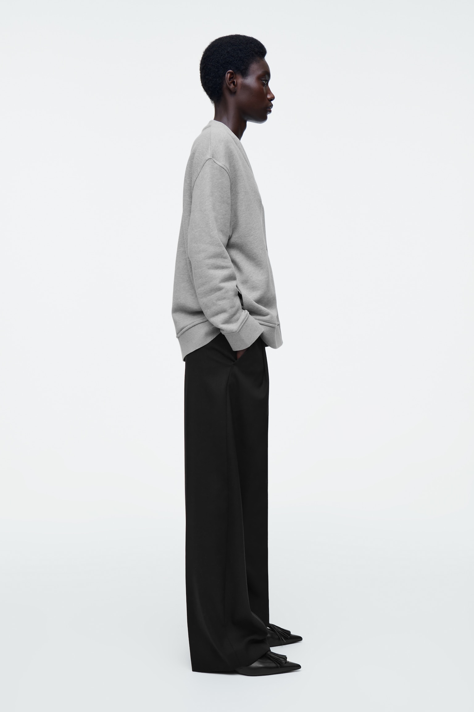 DOUBLE-FACED JERSEY V-NECK CARDIGAN - GREY MÉLANGE - 7