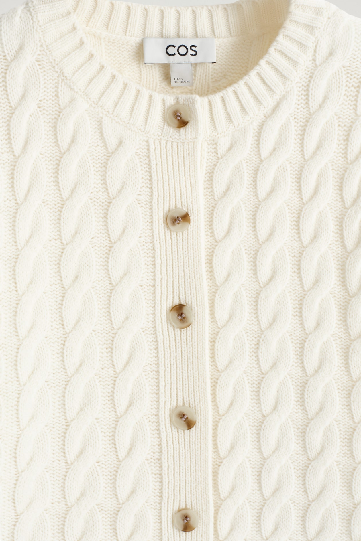 CABLE-KNIT MERINO WOOL CARDIGAN — IVORY
