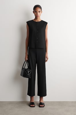 CROPPED STRAIGHT-LEG TROUSERS — BLACK 1