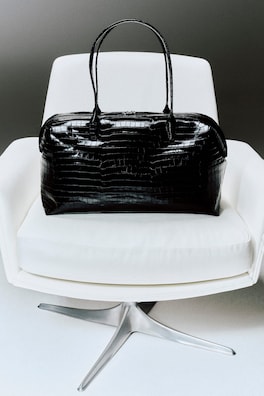 MONTMARTRE BOWLING BAG - CROC-EFFECT LEATHER — BLACK 6
