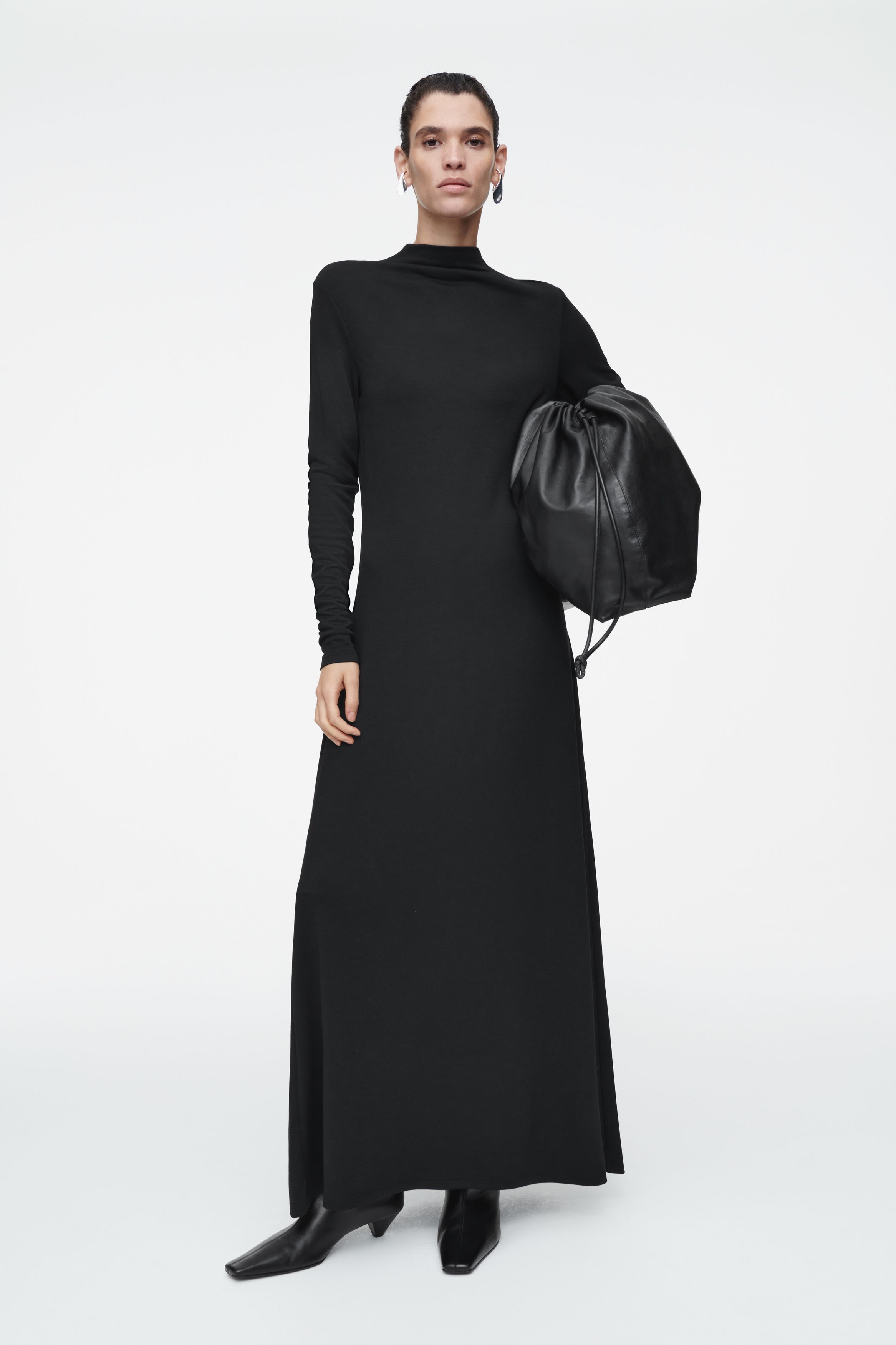 COWL-NECK LONG-SLEEVED MAXI DRESS - BLACK | COS