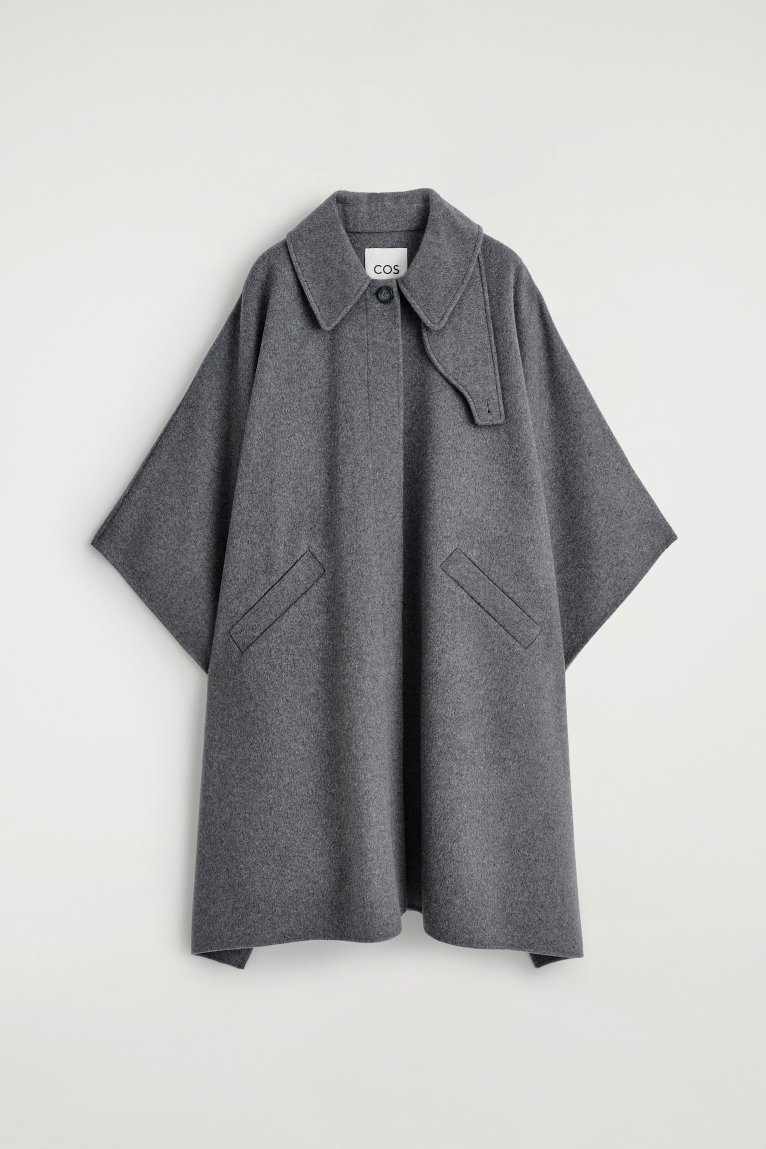 LONGLINE DOUBLE-FACED WOOL CAPE - GREY/BEIGE - 2