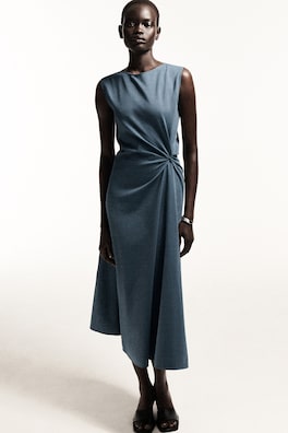 TWIST-DETAIL JERSEY MIDI DRESS — BLUE 6