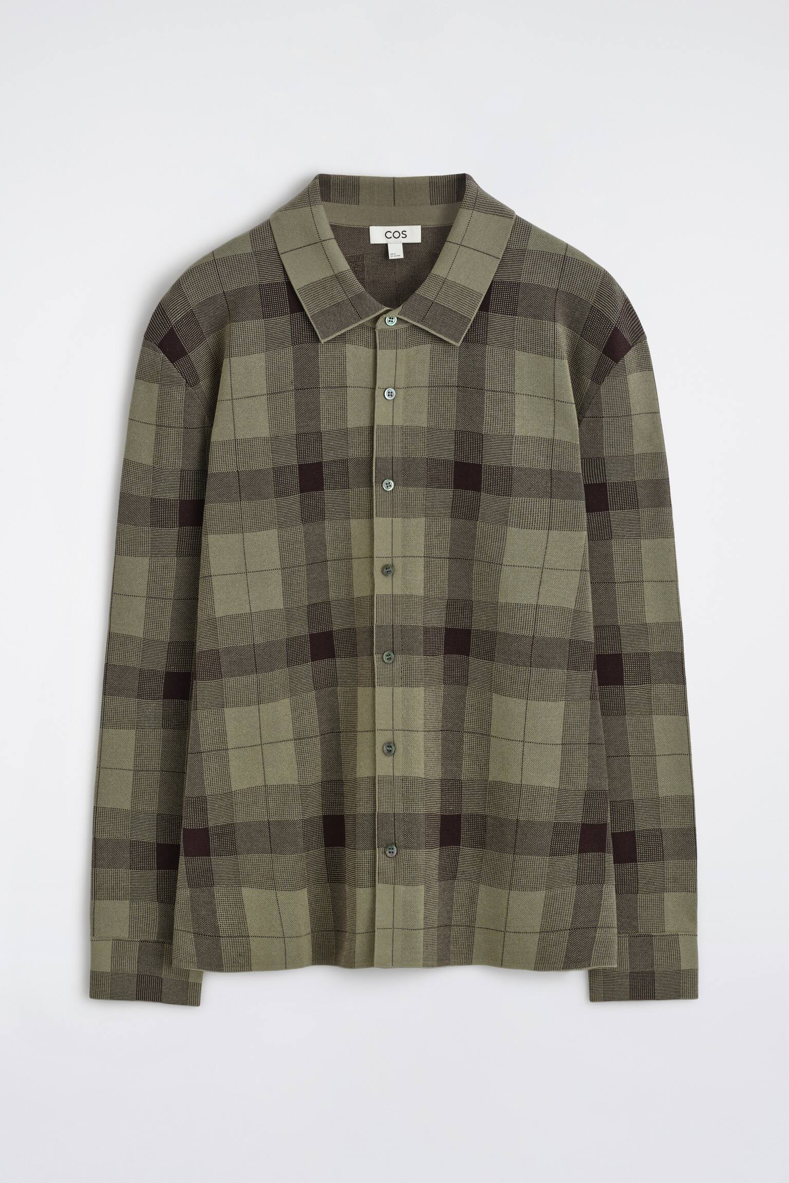 LEDIG SKJORTA I BOMULLSJERSEY - KHAKI / RUTIG/MARINBLÅ / RUTIG - 2