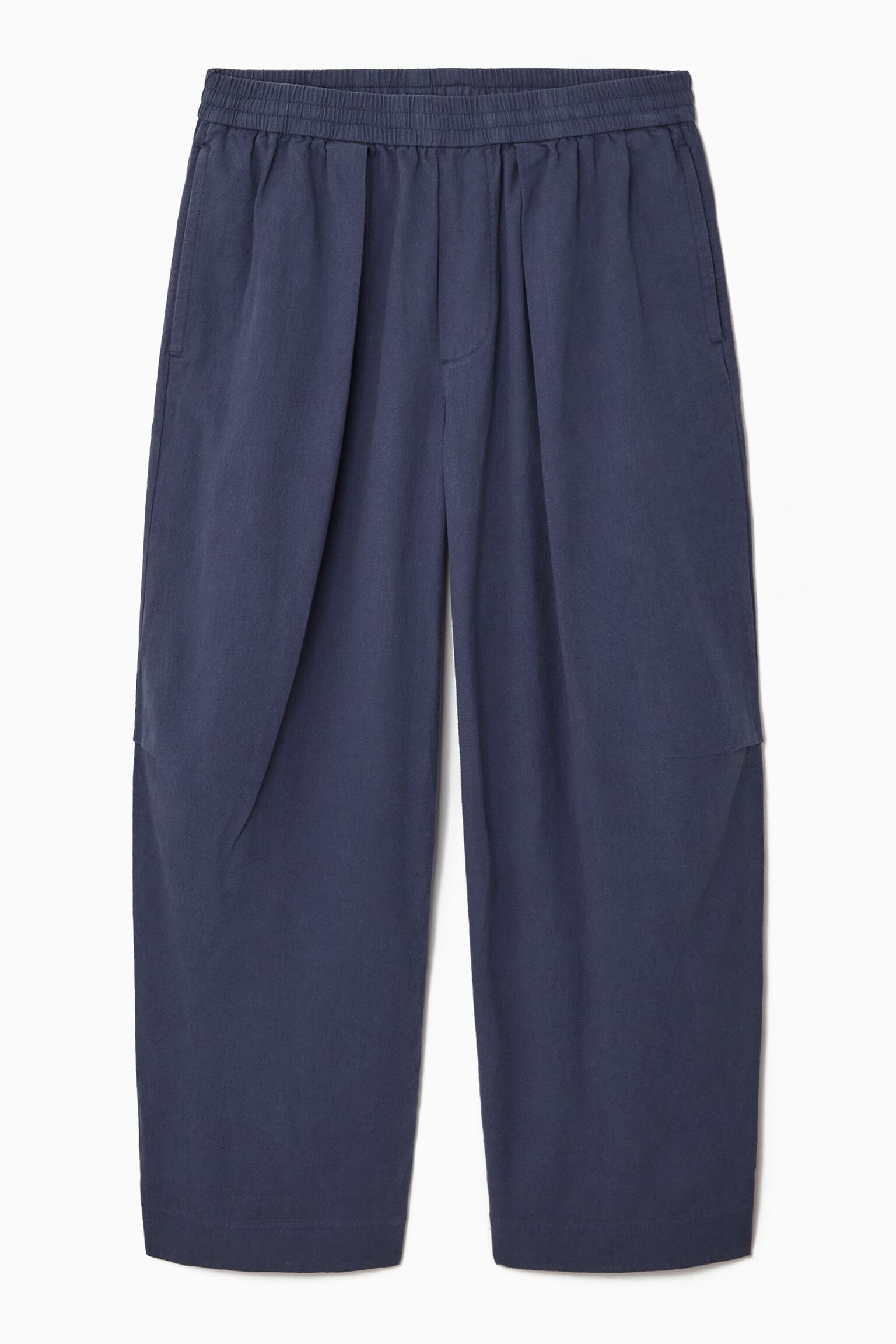 PLEATED WIDE-LEG CHAMBRAY TROUSERS - NAVY