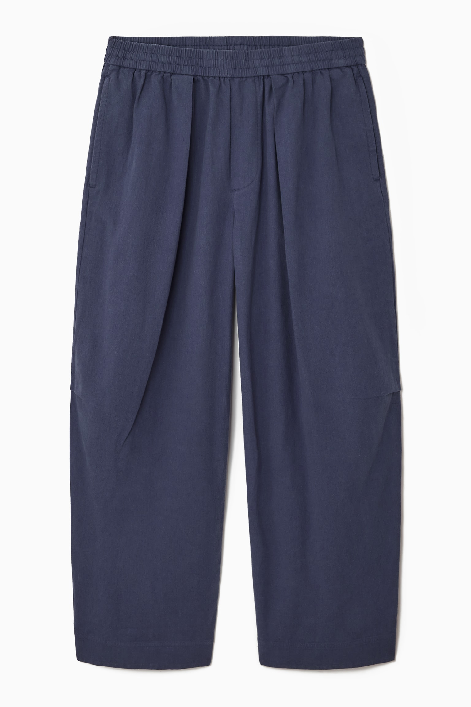 PLEATED WIDE-LEG CHAMBRAY TROUSERS - NAVY