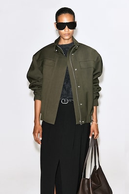 MOCK-NECK WOOL-BLEND BOMBER JACKET — KHAKI MÉLANGE 3