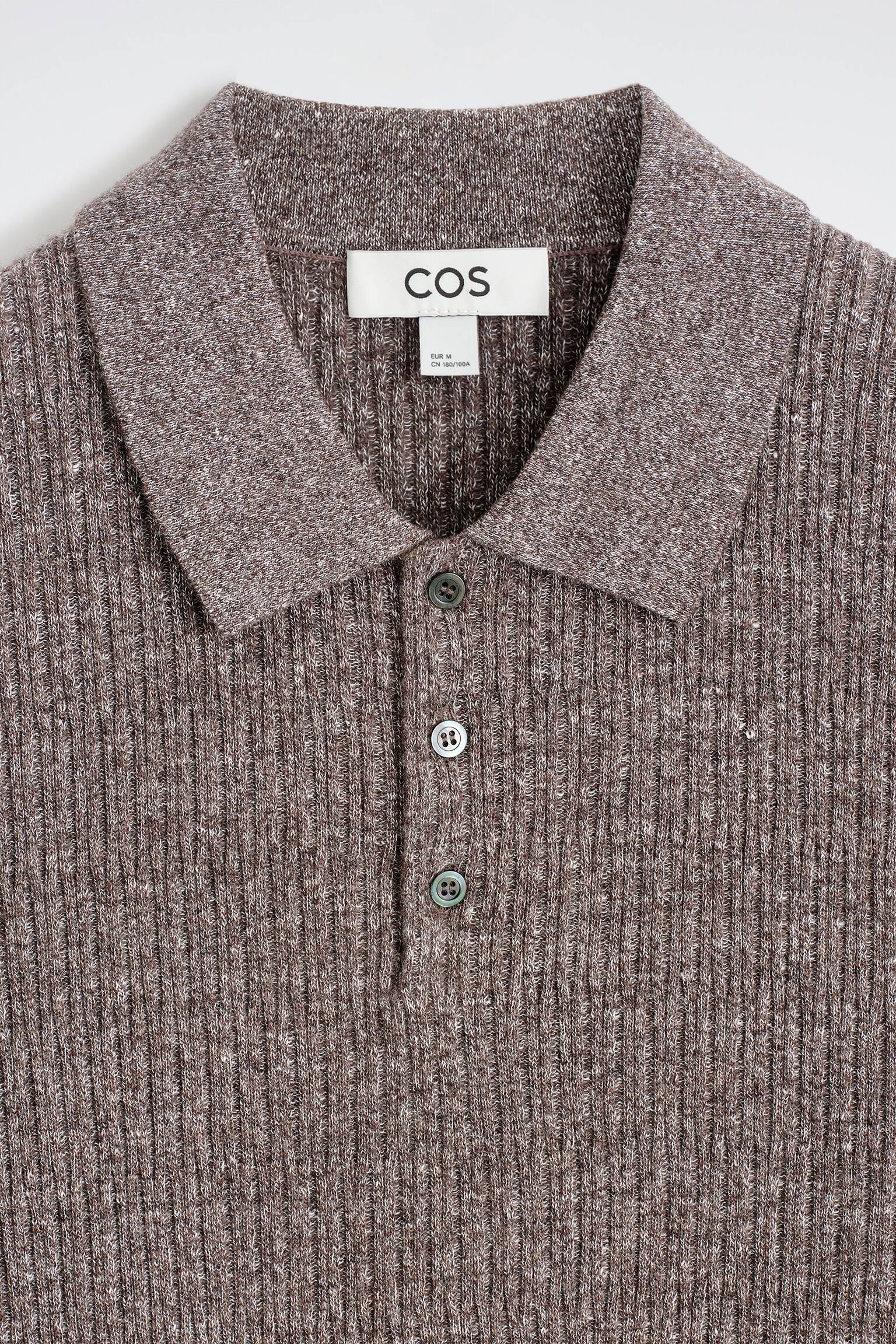 CASHMERE-LINEN POLO SHIRT - BROWN MÉLANGE - 3