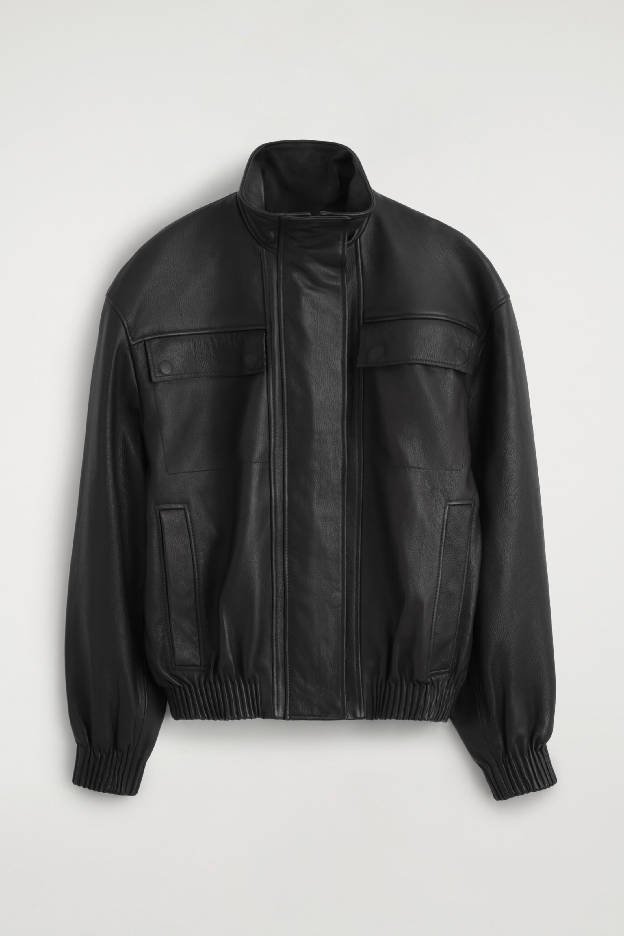 VESTE BOMBER EN CUIR À COL MONTANT