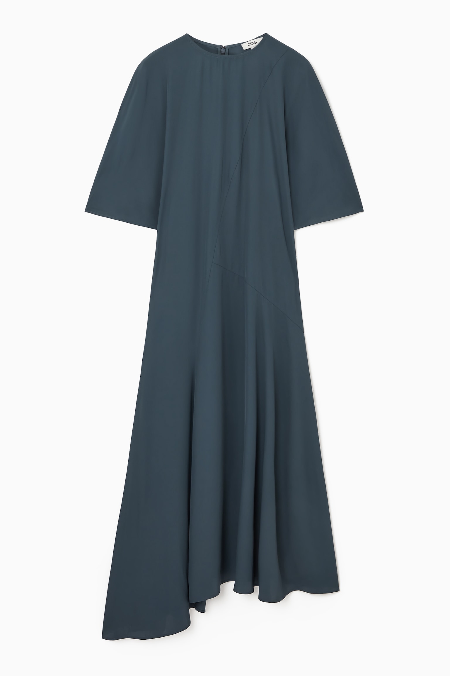 ASYMMETRIC DRAPED MIDI DRESS - DARK TURQUOISE/RED