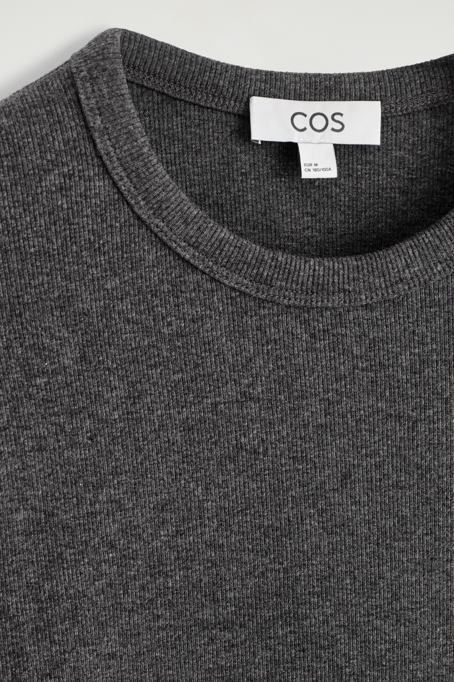 T-SHIRT SLIM À MANCHES LONGUES EN COTON CÔTELÉ - GRIS FONCÉ CHINÉ/BLANC/NOIR - 9