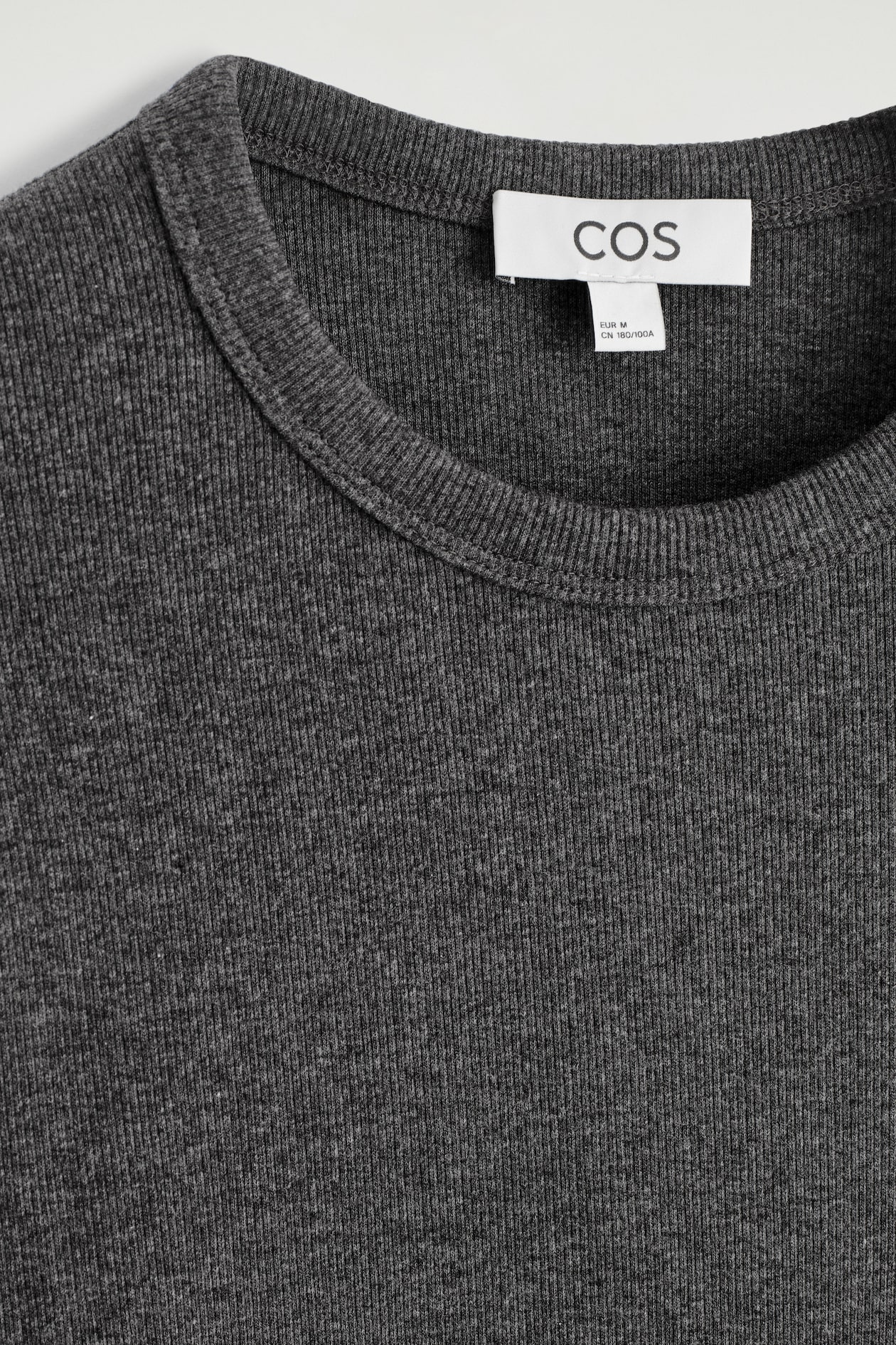 SLIM RIBBED COTTON LONG-SLEEVED T-SHIRT — DARK-GRAY MÉLANGE