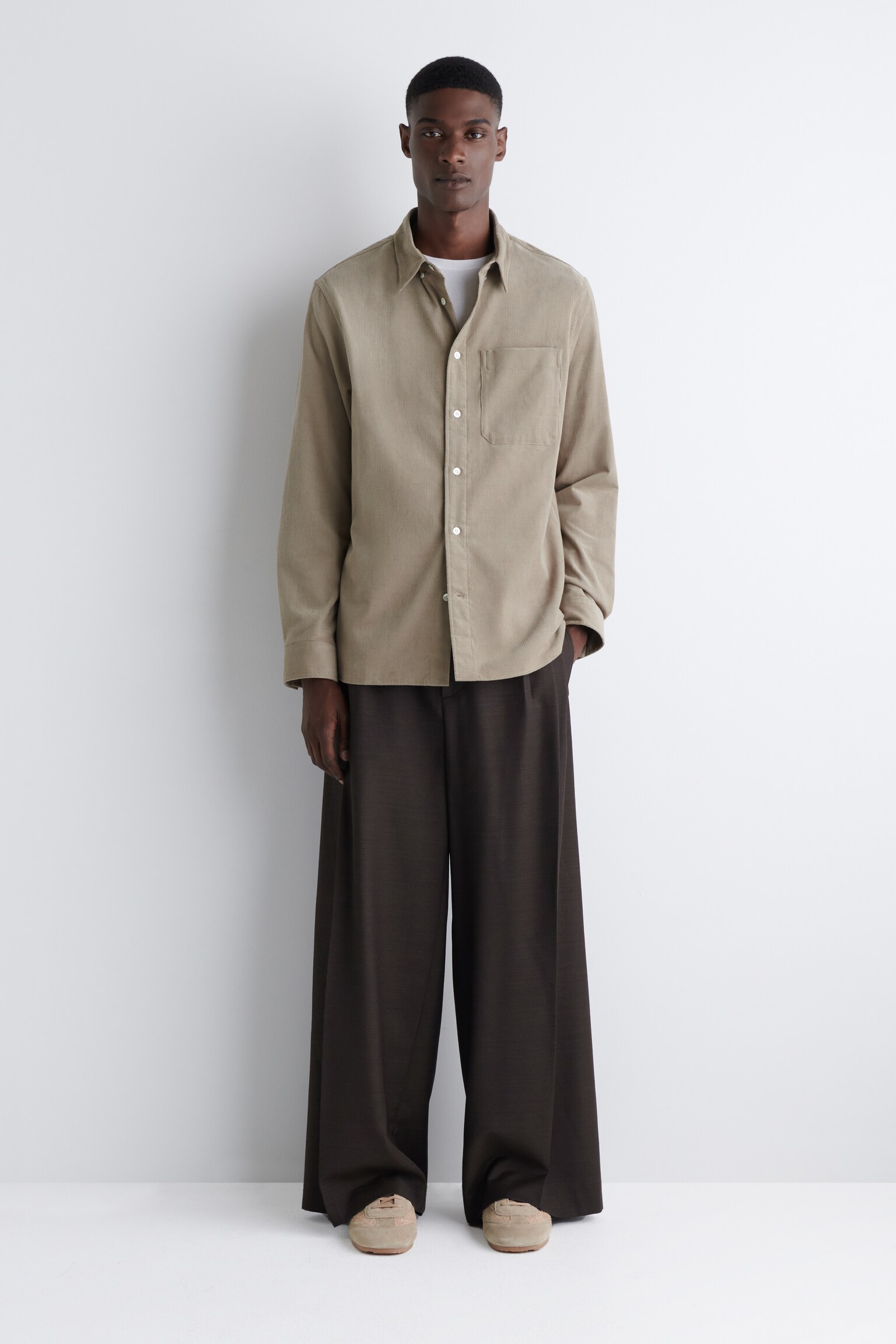 CHEMISE DÉCONTRACTÉE EN VELOURS CÔTELÉ - BEIGE/BORDEAUX - 5