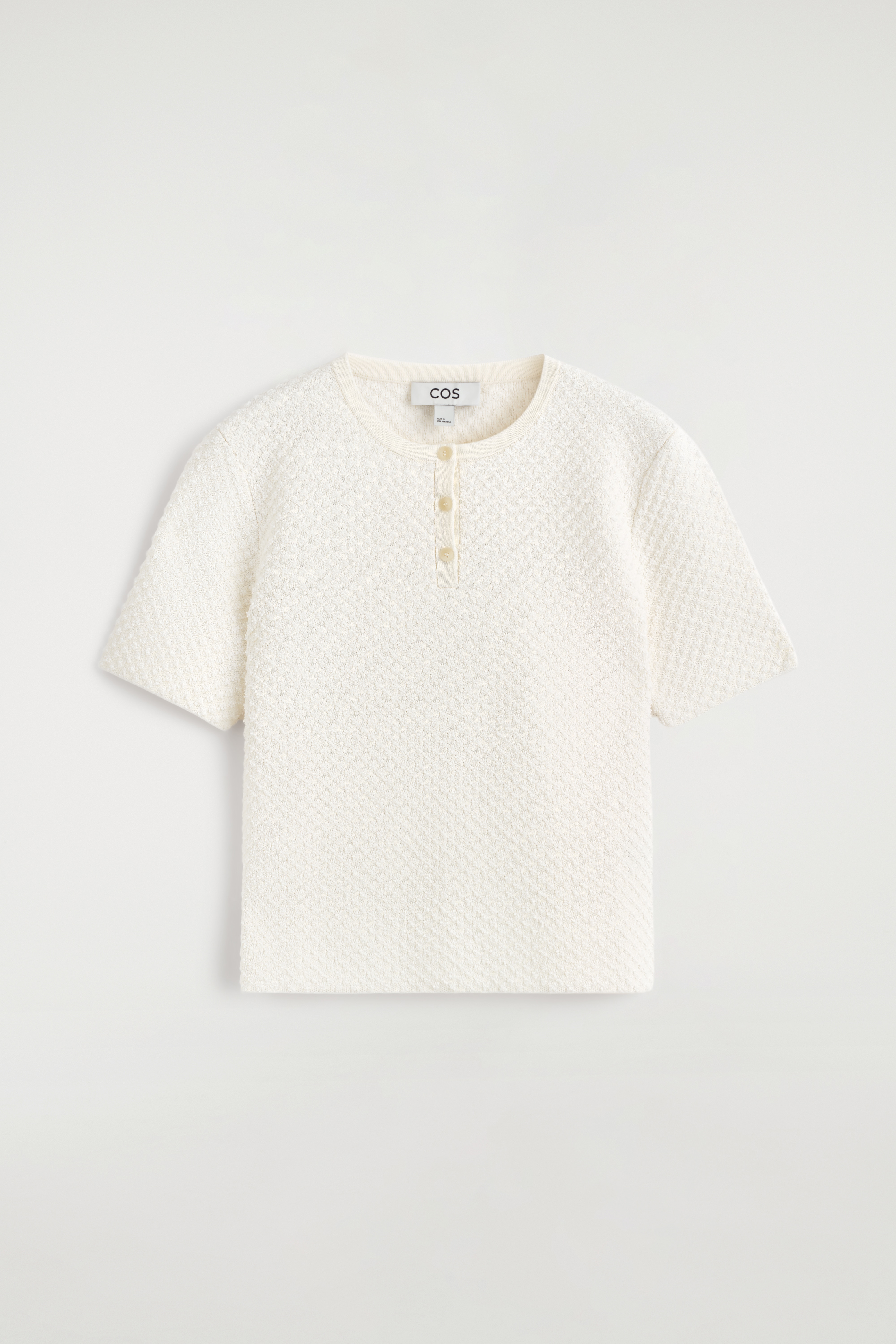 Jacquardgebreid Henley T-shirt - crème