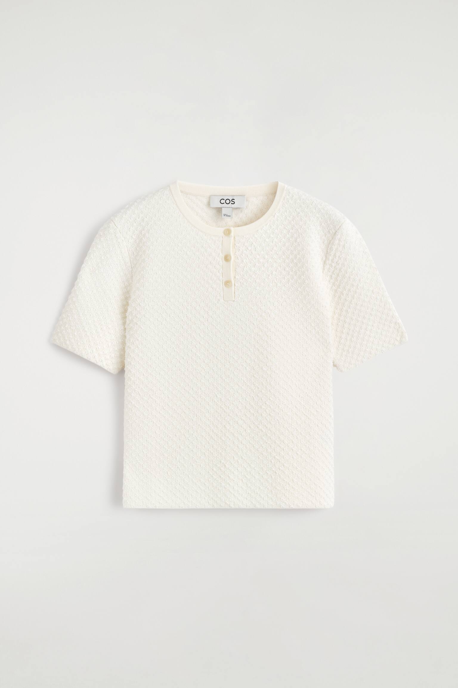 Camiseta Henley em malha jacquard - creme - 1