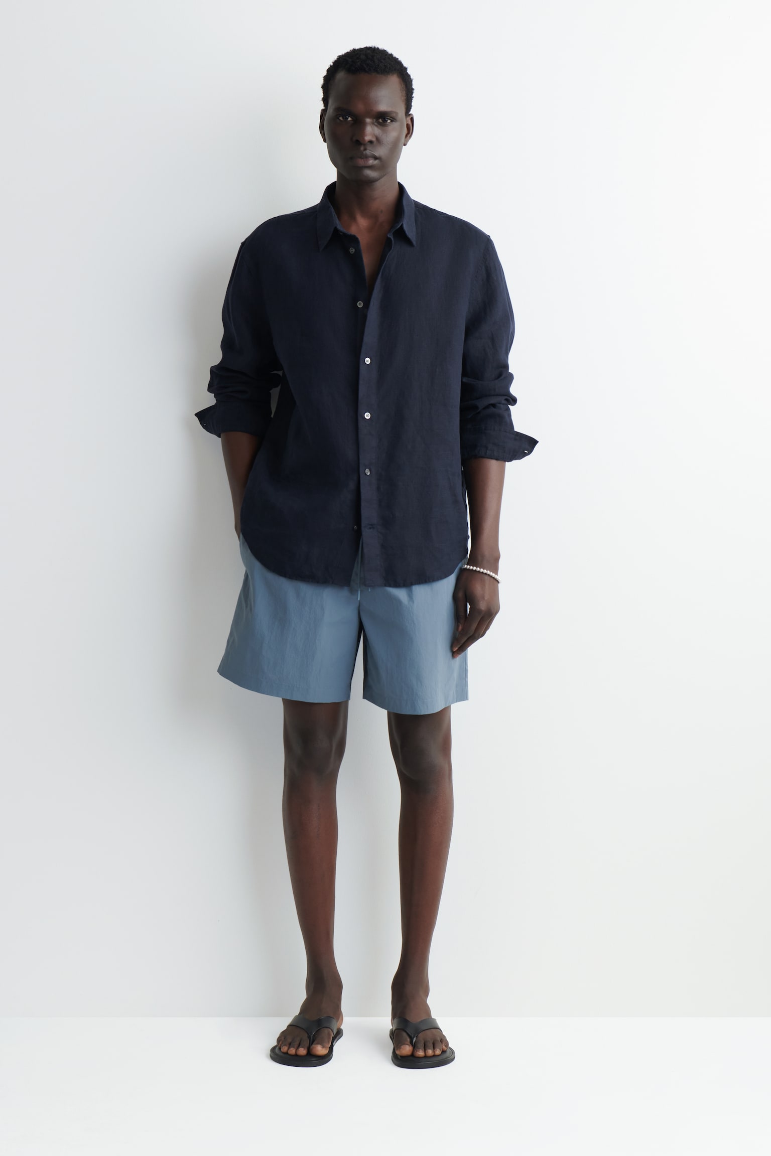 NYLONBADESHORTS MED SNØRE - STØVET BLÅ/NAVY - 1