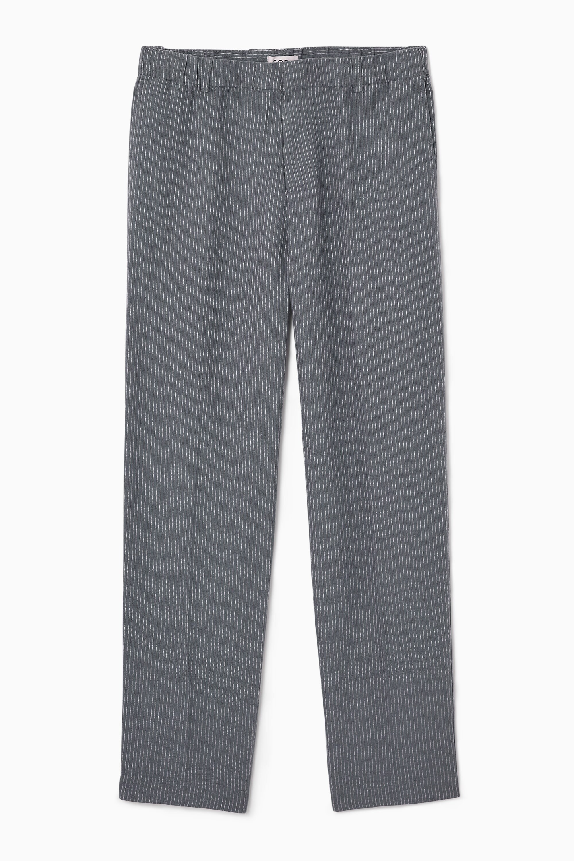 ELASTICATED LINEN STRAIGHT-LEG TROUSERS - GREY / PINSTRIPE | COS