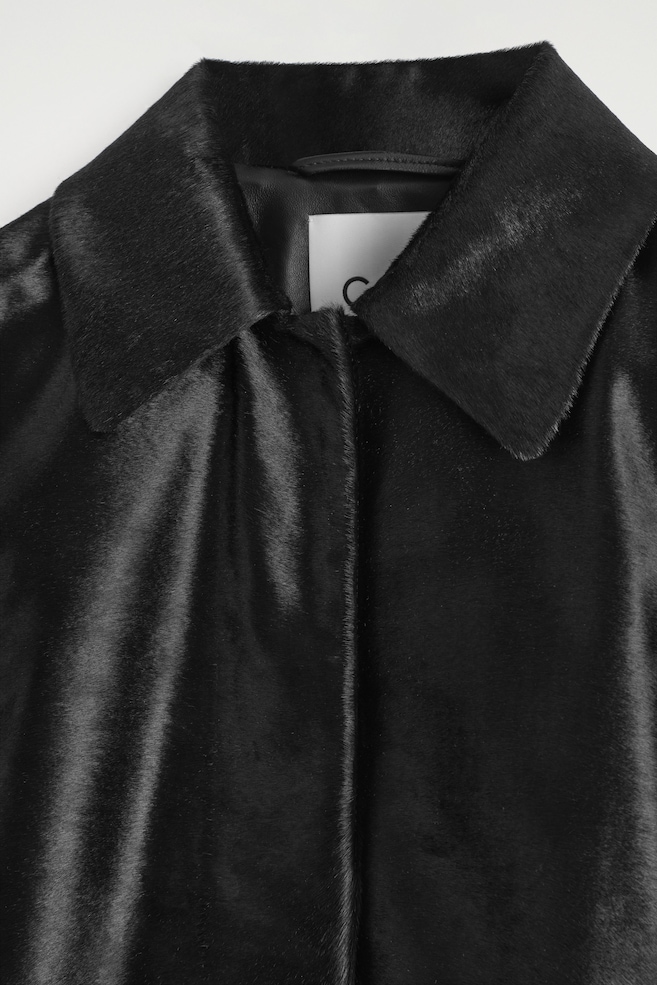 PONY HAIR-EFFECT LEATHER JACKET — BLACK