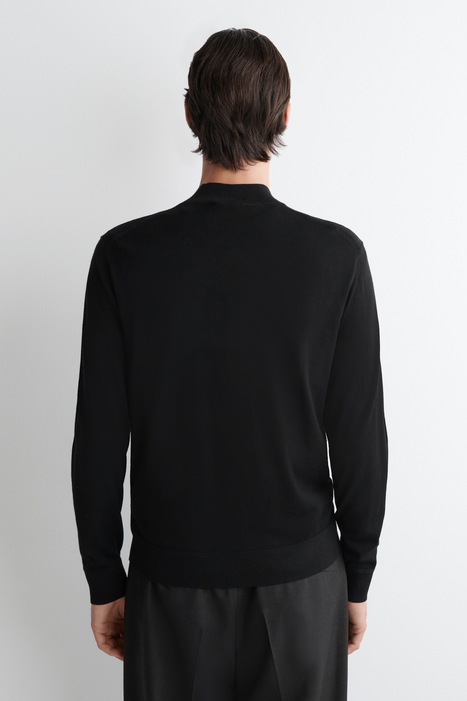 SLIM MERINO WOOL MOCK-NECK JUMPER - BLACK/TEAL - 3