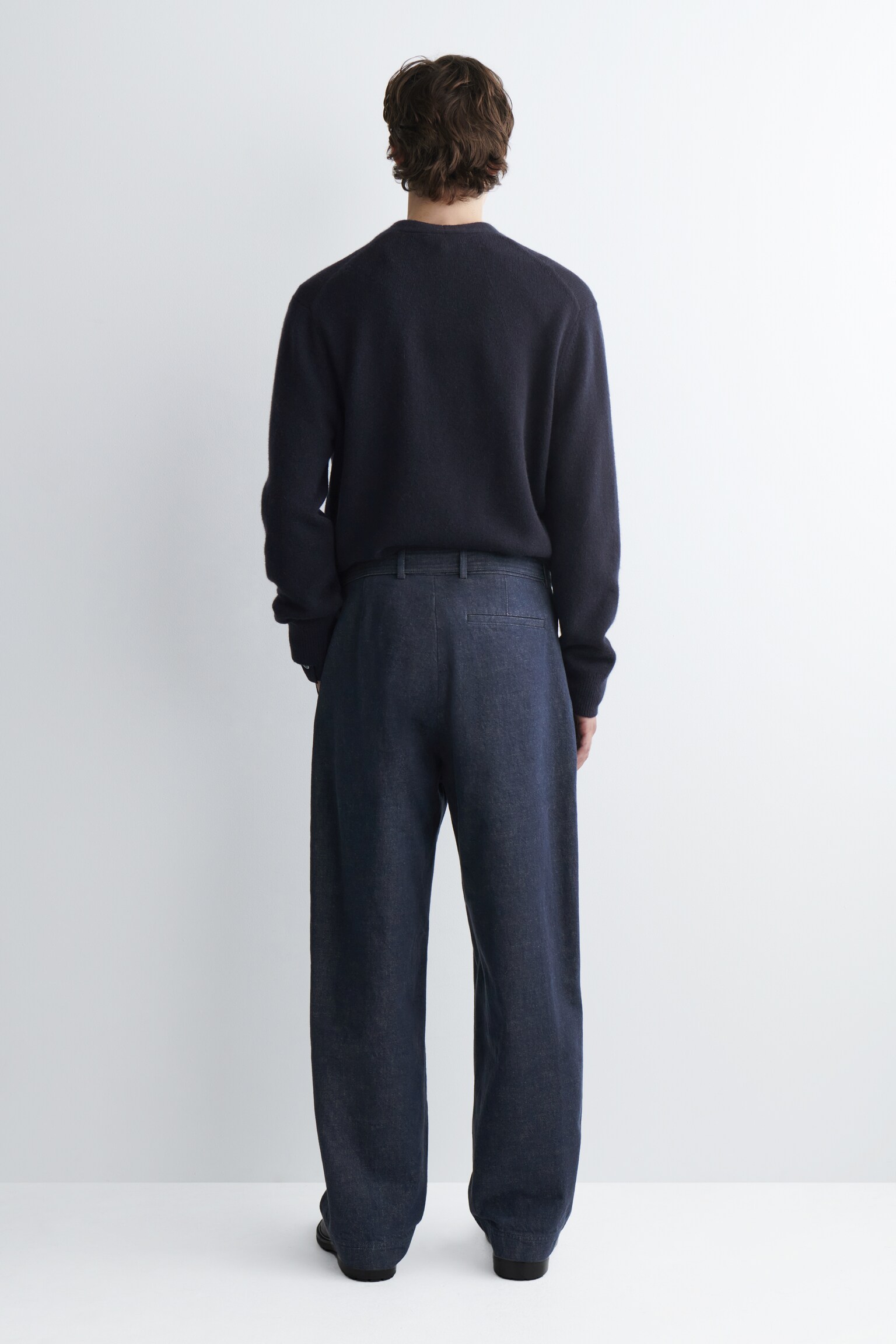 PANTALONI A GAMBA DRITTA IN DENIM CON CINTURA - BLU SCURO - 5